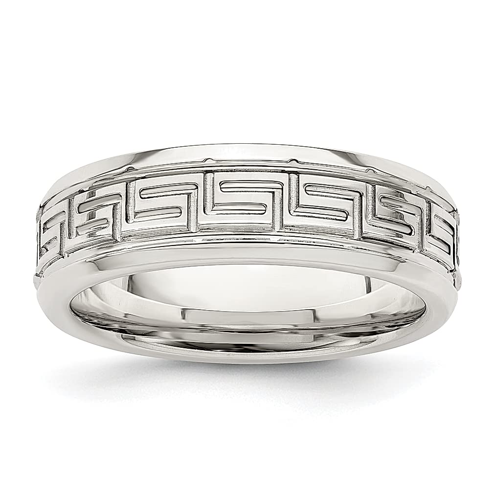 925 Sterling Silver 6mm Flat Greek Key Design Beveled Edge Wedding Band Ring - Size 10 - Classic Elegant Jewelry for Women - Perfect Gift for Her - Ideal for Weddings, Anniversaries & Special Occasions