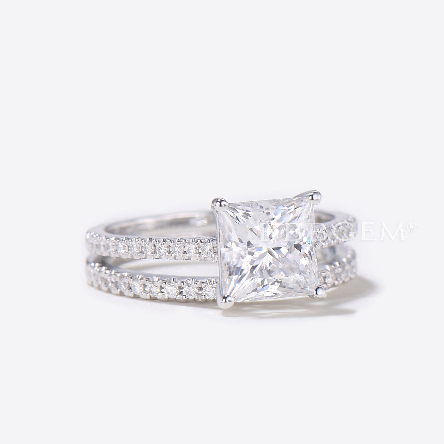 2 Carat Princess Cut Moissanite Engagement Ring Set with Diamond Wedding Band in 14k White Gold, Art Deco Half Eternity Style - Perfect for Proposals, Anniversaries & Bridal Jewelry
