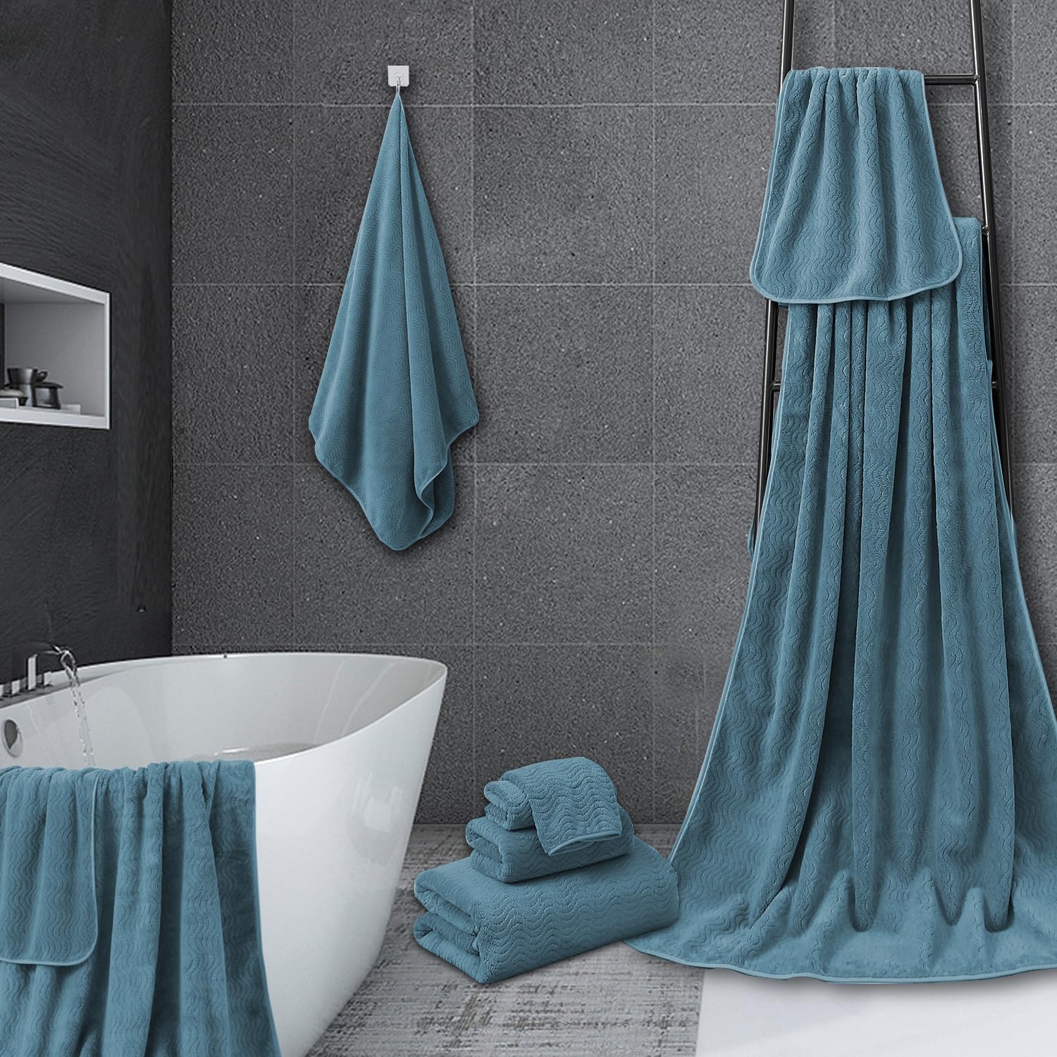 8-Piece Luxury Bath Towel Set - 2 Jumbo Bath Sheets, 2 Hand Towels, 4 Washcloths | Ultra Soft & Highly Absorbent Quick-Dry Cotton Towels for Bathroom, Spa & Hotel Use | Turquoise Blue Bathroom Essentials for Home & Travel