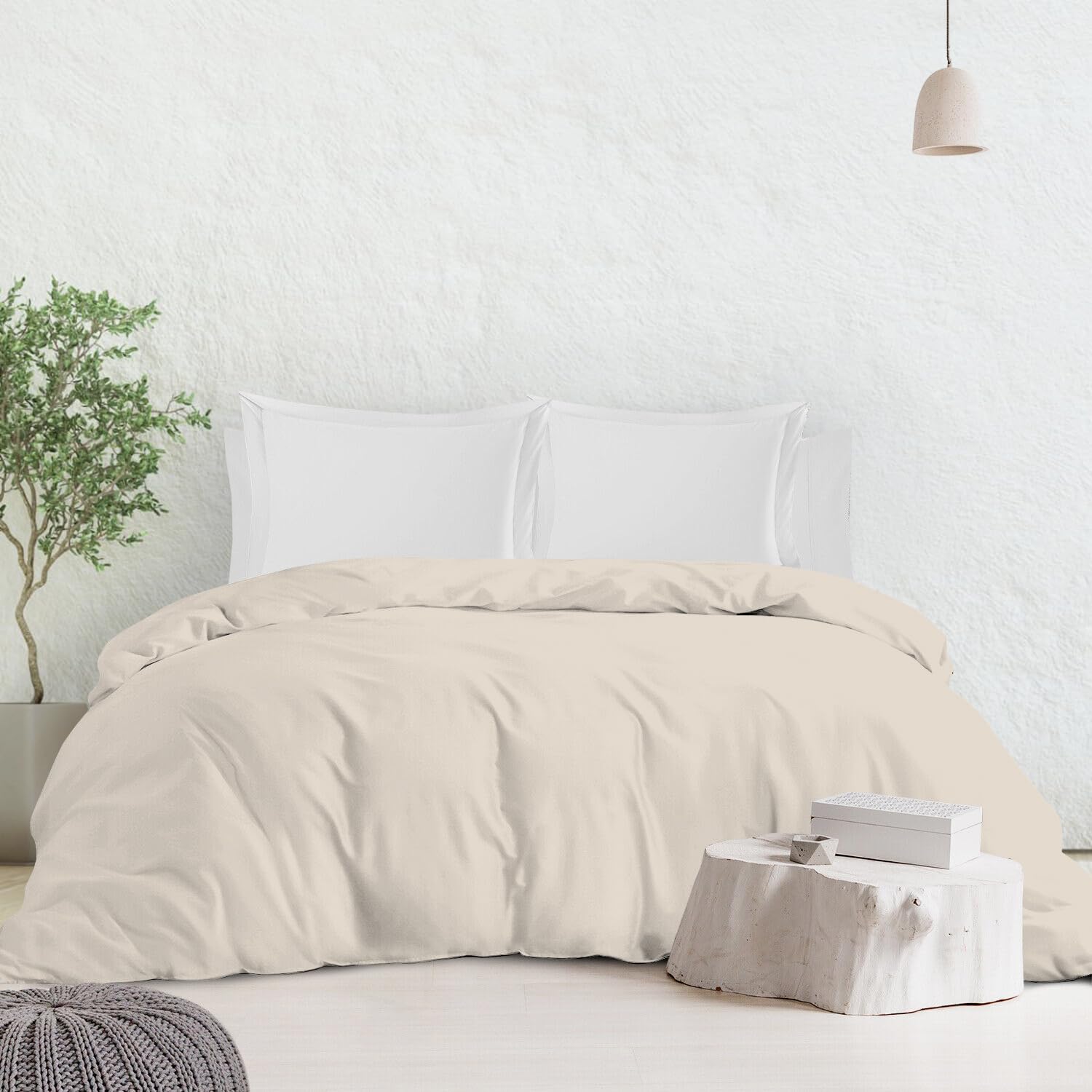 Premium 600 Thread Count King/Cal King Duvet Cover Set - 3 Piece Soft & Breathable Cooling Bedding with Zipper Closure & Corner Ties (1 Duvet + 2 Pillow Shams) - Cream White Luxury Bedroom Decor for Master Suite or Guest Room