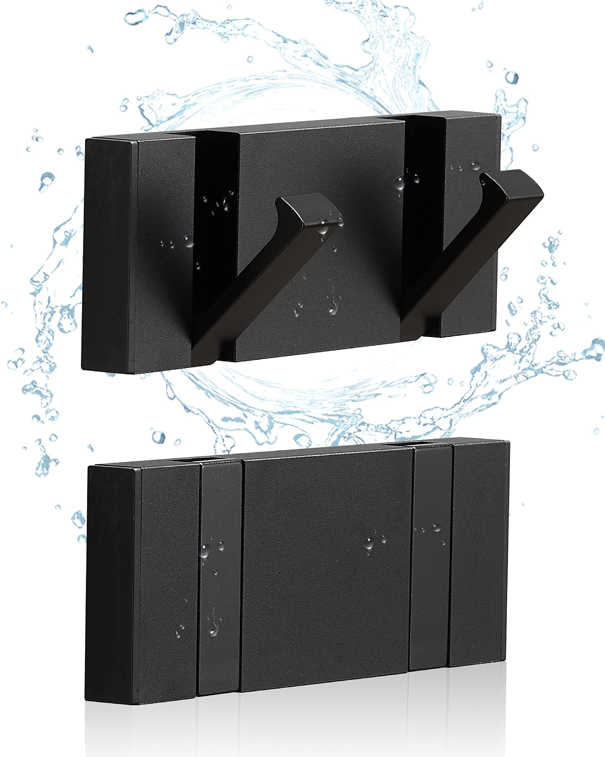 2 Pack Waterproof Black Towel Hooks - Foldable Bathroom Wall Hooks for Towels, Robes & Coats - Rustproof Modern Door Hooks for Kitchen, Bedroom & Bathroom Organization - Perfect for Small Spaces & Closet Storage