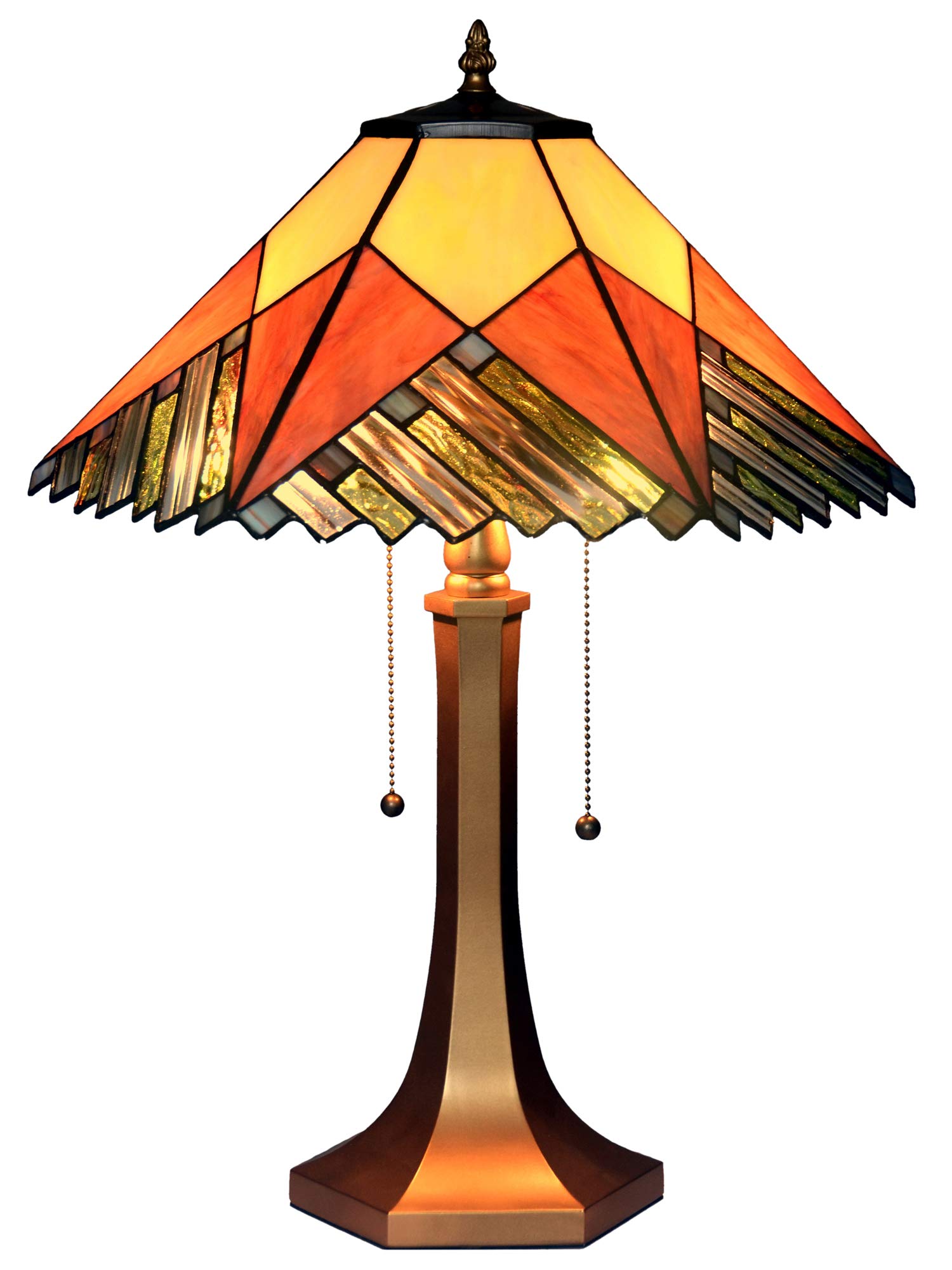 HT Tiffany Style Stained Glass Table Lamp - 16 Inch Hexagon Shade in Red & Yellow, Aluminum Alloy Base - Elegant Home Decor for Bedroom, Office, Coffee Bar & Study Room