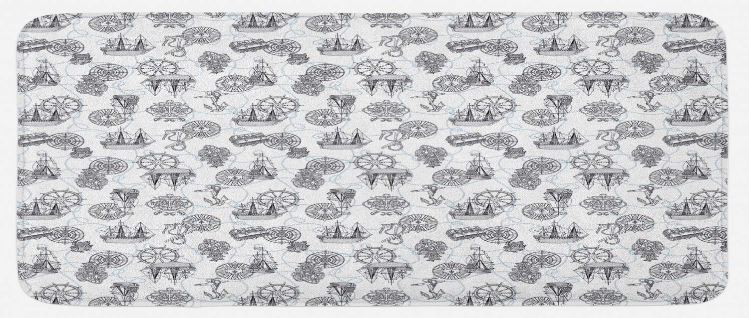 Ambesonne Non-Slip Kitchen Mat with Compass & Sailing Boat Design - 47