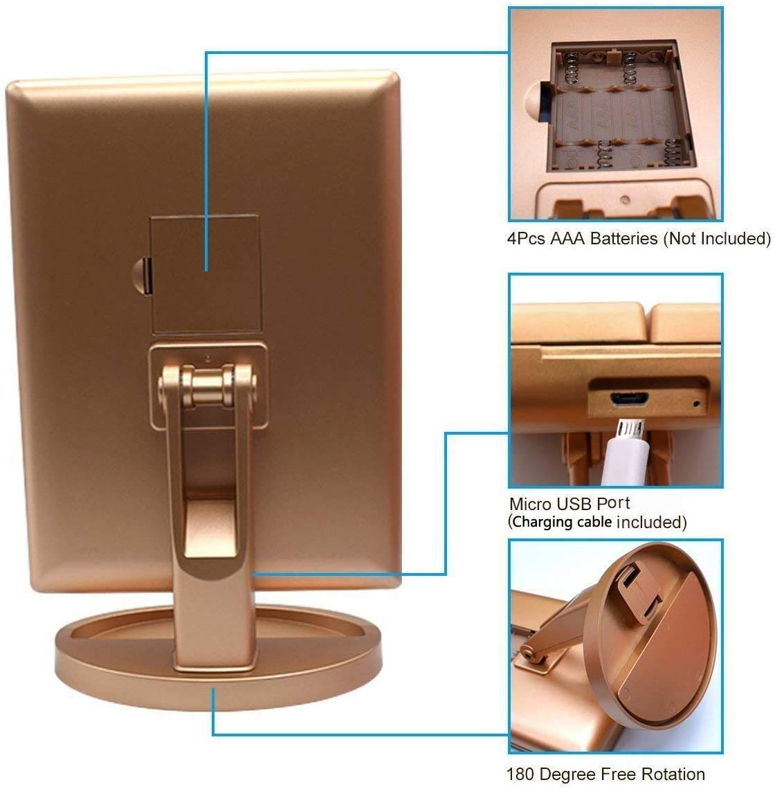 3X Magnification LED Vanity Mirror - Touch Screen, Adjustable for Travel & Makeup