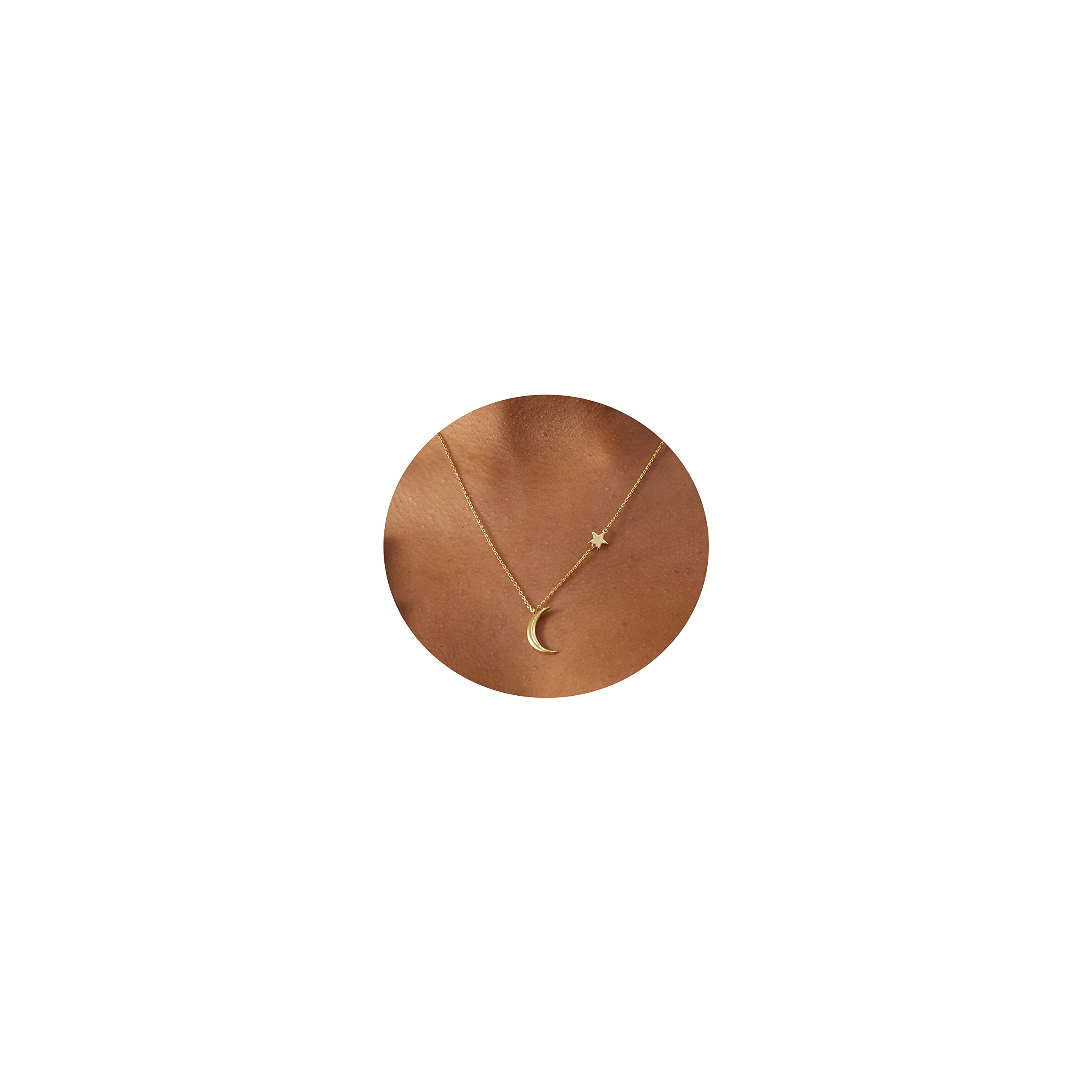 Tasiso 14K Gold Moon and Star Pendant Necklace for Women - Dainty Crescent Moon with Tiny Star Charm, Minimalist Long Chain Jewelry for Everyday Wear, Gift Giving & Special Occasions