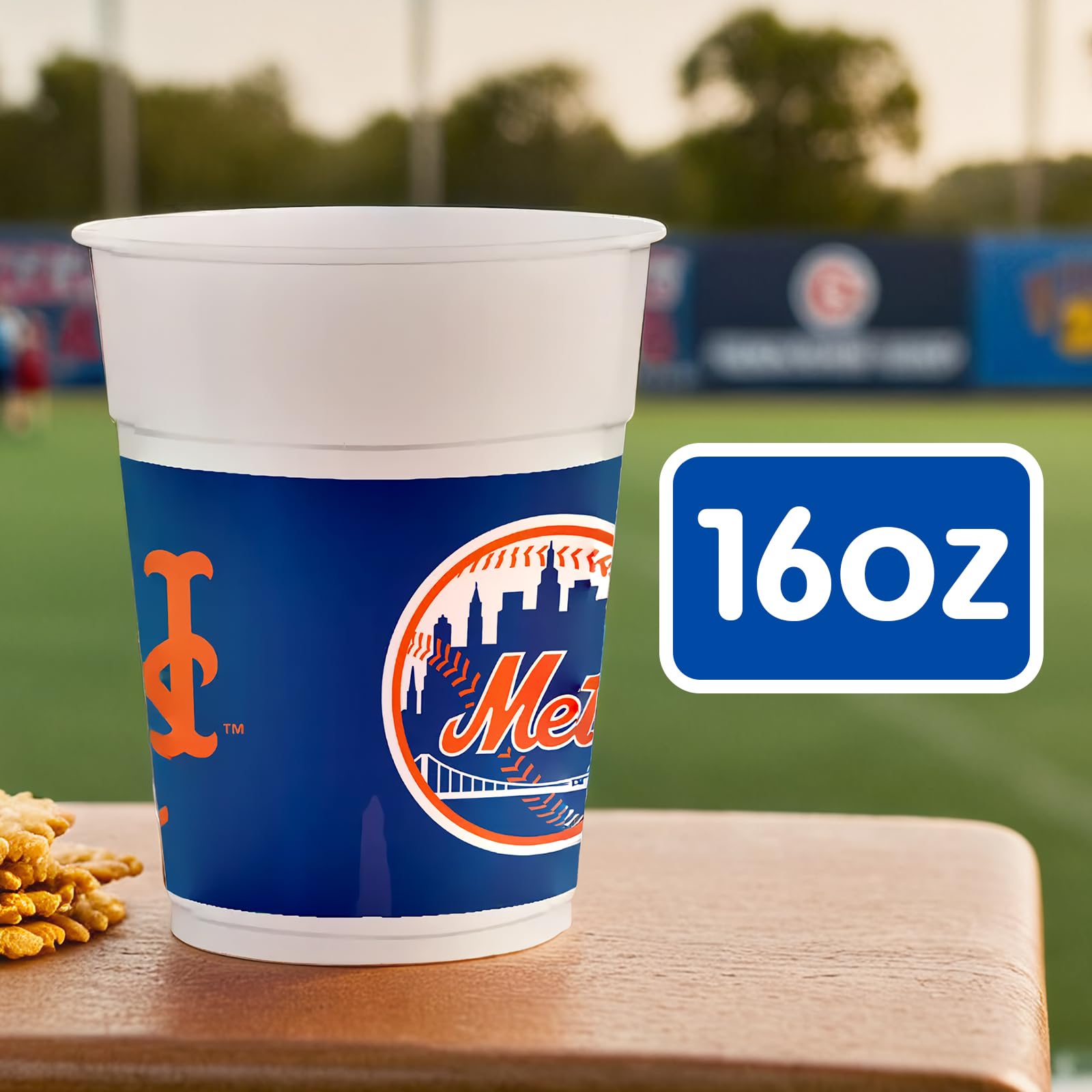 Amscan New York Mets 16 oz Plastic Party Cups - Pack of 25 for Baseball Games, Tailgating & Sports Themed Events