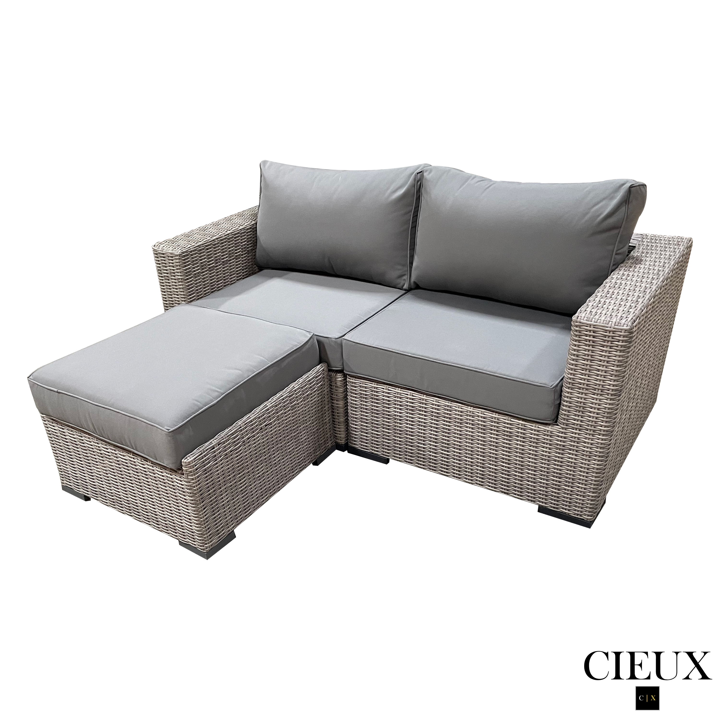 Grey Riviera Outdoor Patio Wicker Small Sectional Sofa with Sunbrella Canvas Charcoal Cushions - Perfect for Backyard, Poolside, and Garden Relaxation