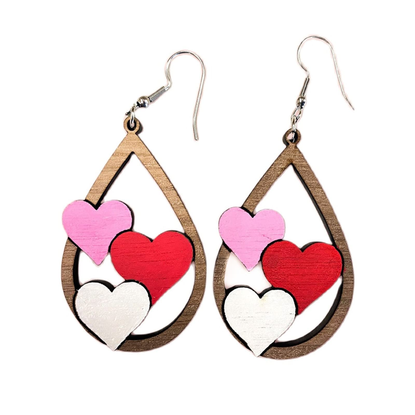 Heart Shaped Wooden Teardrop Dangle Earrings for Women - Valentine's Day Couple Jewelry Gift - Perfect for Date Night, Anniversary & Romantic Occasions