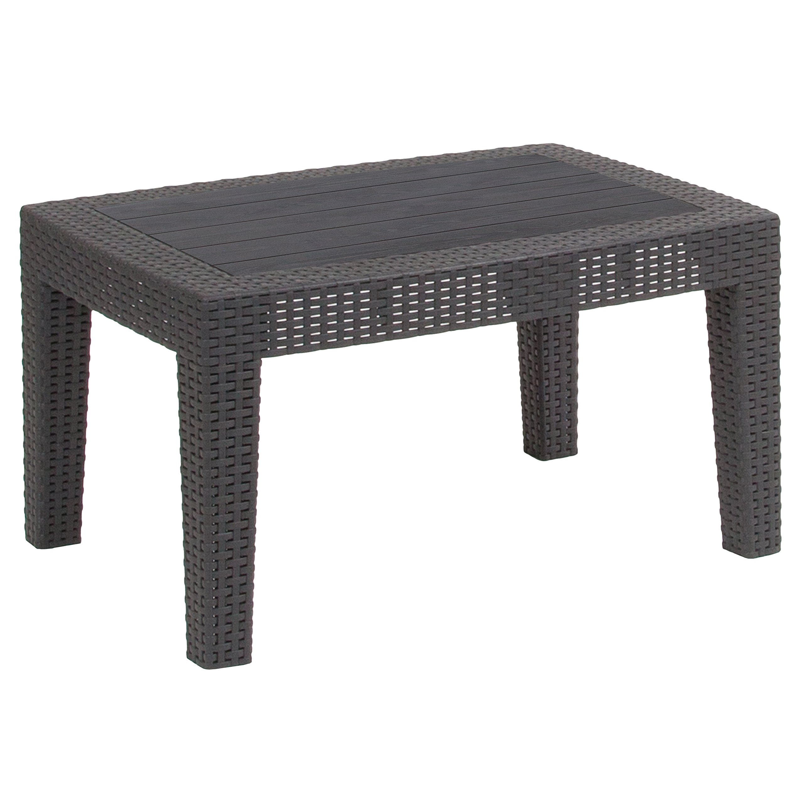 EMMA & OLIVER Dark Gray Faux Rattan Coffee Table - Modern Indoor Outdoor Patio Furniture for Living Room, Garden, Balcony Decor