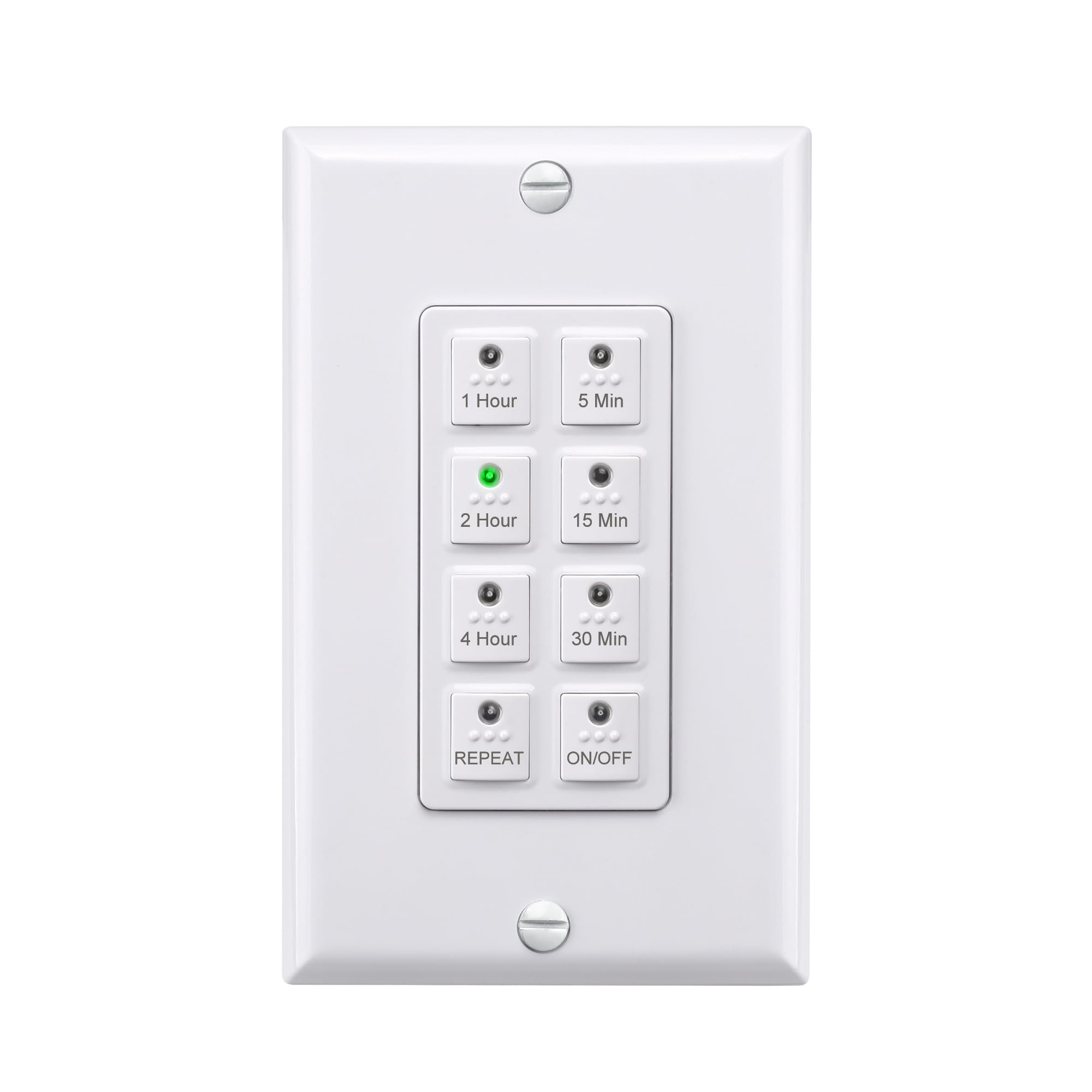 BN-LINK Digital In-Wall Timer Switch with Push Button - 5/15/30/60 Minutes & 2/4 Hours Countdown - Neutral Wire Required - Includes Free White Wall Plate - Perfect for Bathroom Fans, In-Wall Lights & Home Automation