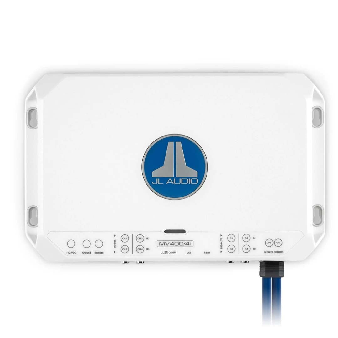 JL Audio MV400/4i MVi Series 400W 4-Channel Marine Amplifier with DSP - Waterproof Boat Audio System for Marine & Off-Road Vehicles
