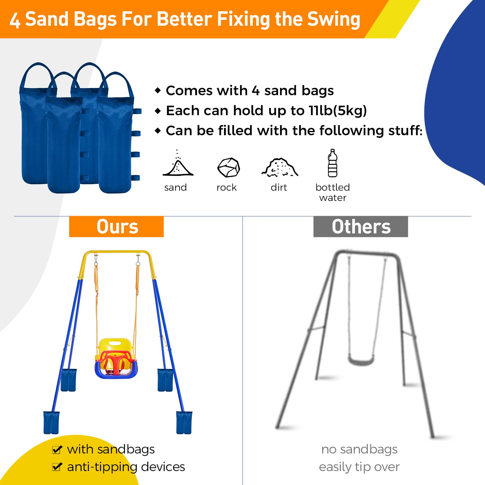 **FUNLIO 3-in-1 Toddler Swing Set with 4 Sandbags – Indoor/Outdoor Baby Swing with Foldable Metal Stand – Kids Backyard Swing Set – Easy Assembly & Storage – Perfect for Playgrounds, Parks & Home Use**