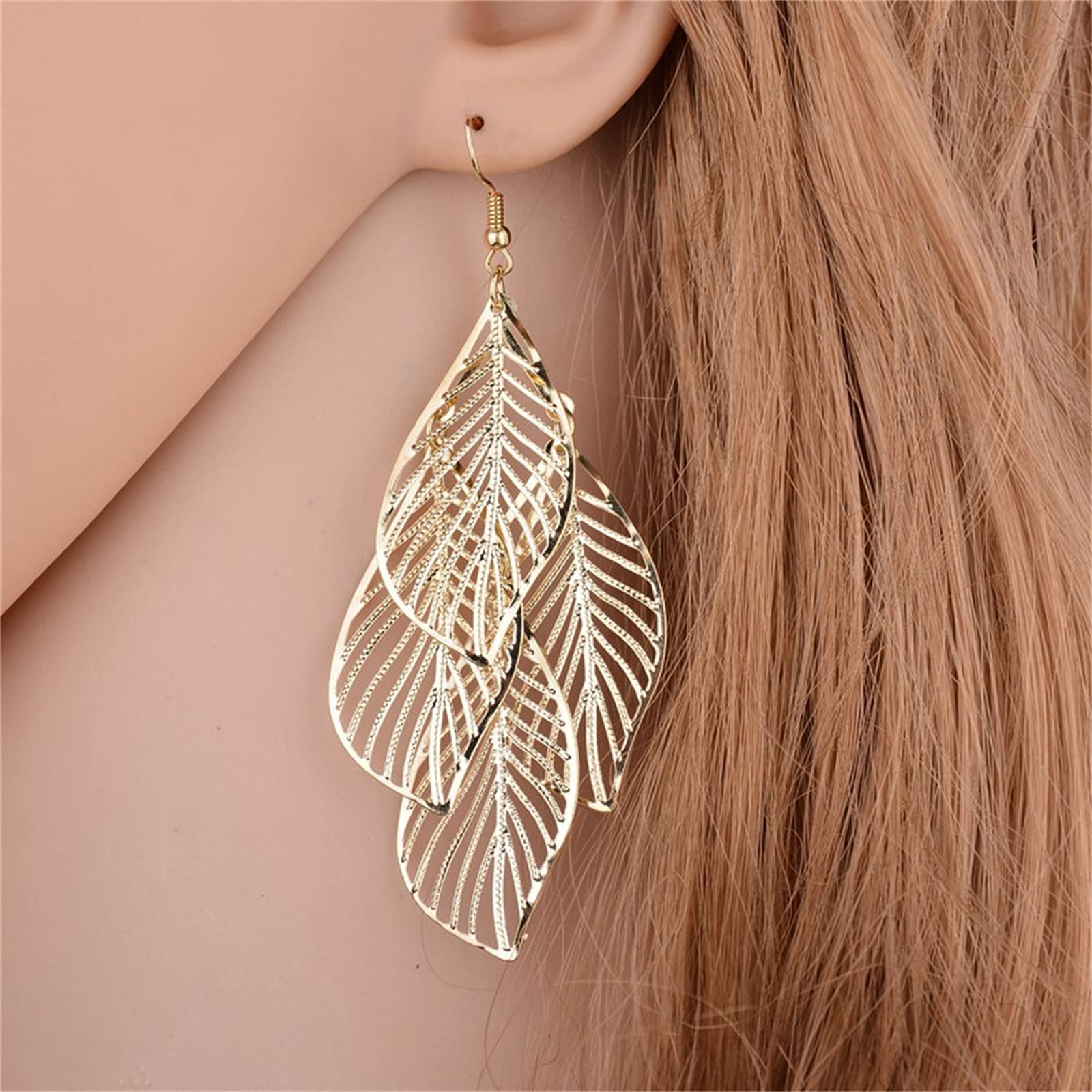 Bohemian Layered Filigree Leaf Earrings for Women - Handmade Silver & Gold Plated Lightweight Chandelier Dangle Earrings - Perfect for Festivals, Weddings & Boho Fashion