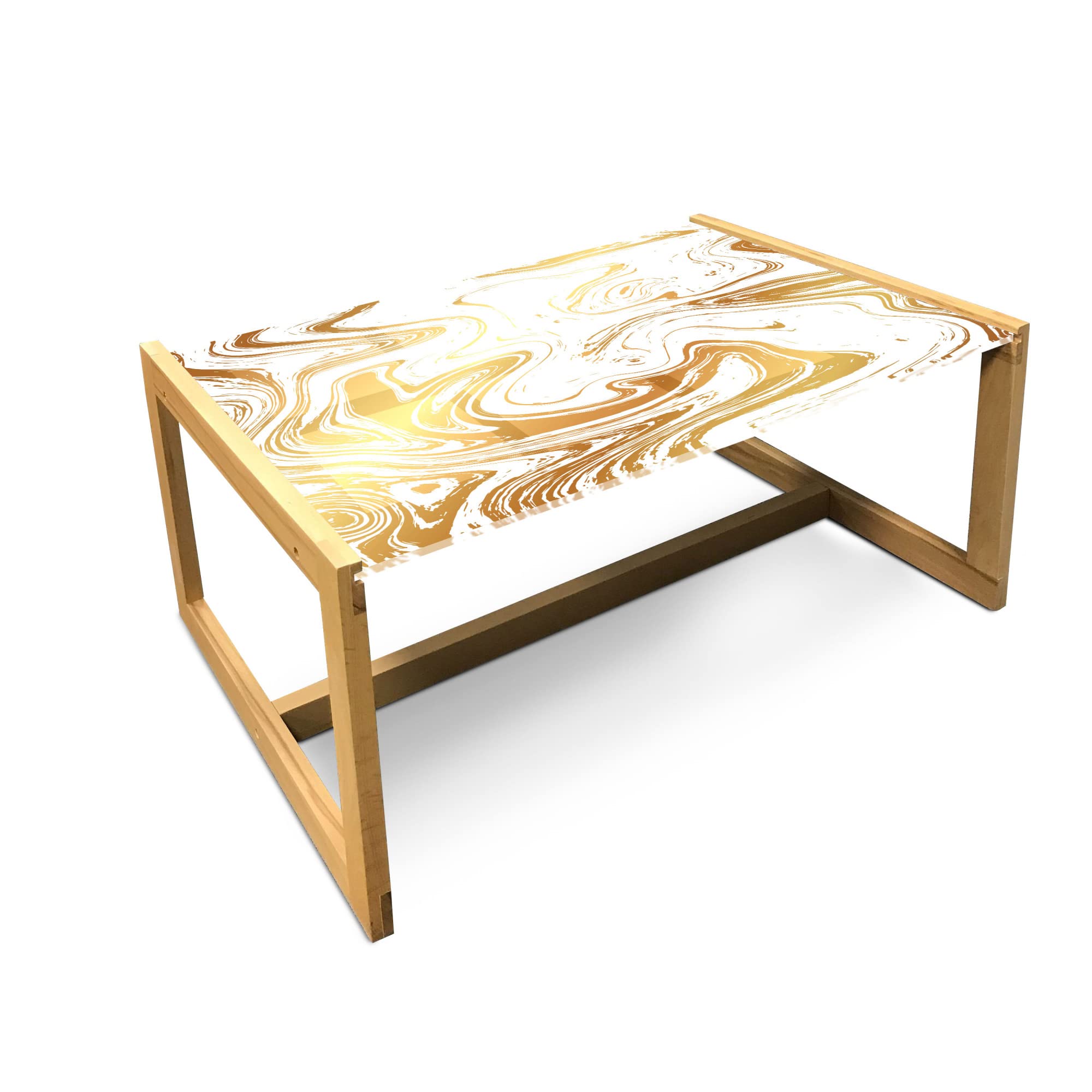 Ambesonne Modern Abstract Marble Coffee Table - Golden Yellow Wavy Design with Acrylic Glass Top & Wooden Frame - Large Center Table for Living Room, Office, Dorm - Ginger Pale Brown & White Home Decor