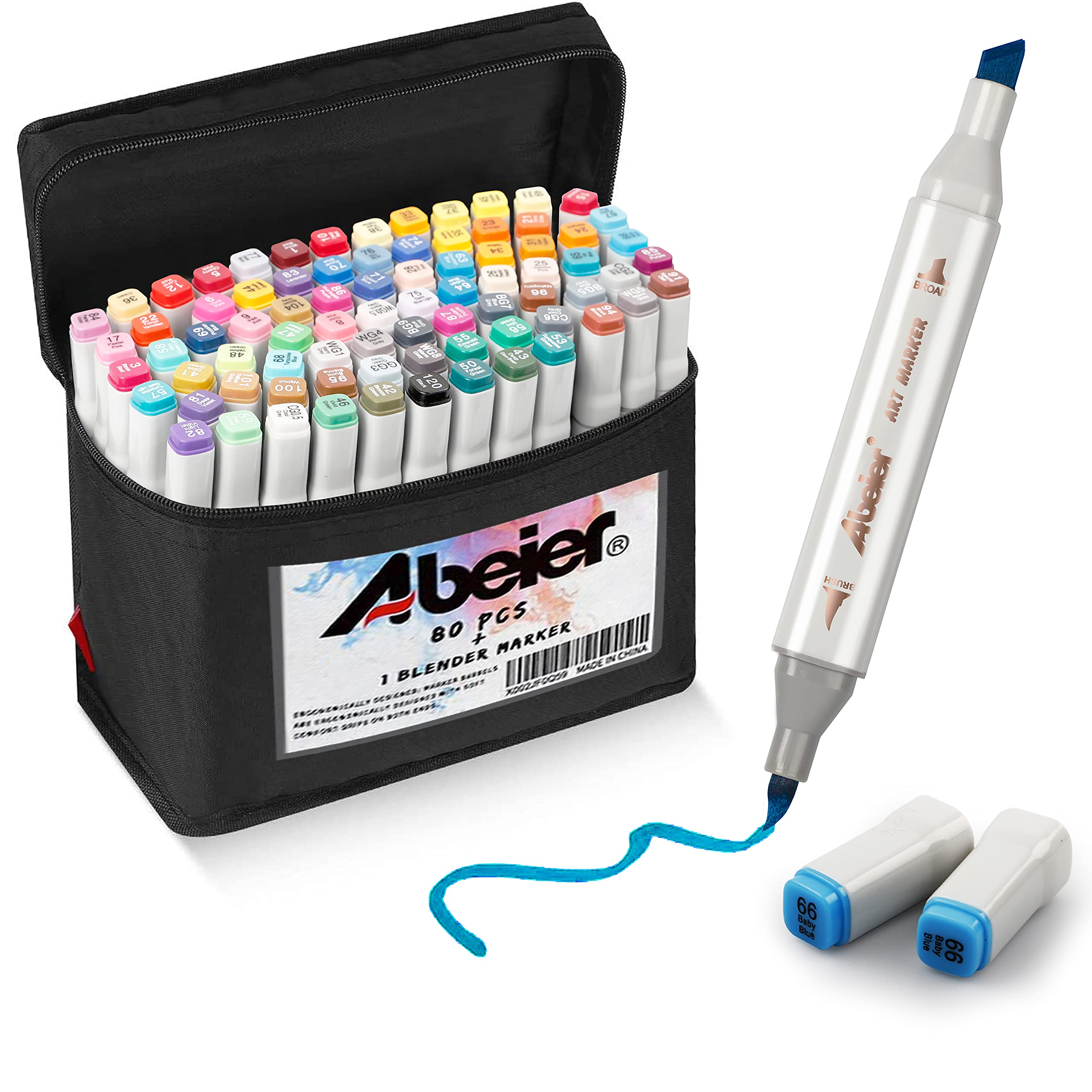 ABEIER 81 Colors Alcohol Markers Set - Dual Tip Brush & Chisel Sketch Markers for Artists, Adults & Kids - Includes 1 Blender Marker - Perfect for Coloring Books, Illustration, Calligraphy & Art Projects