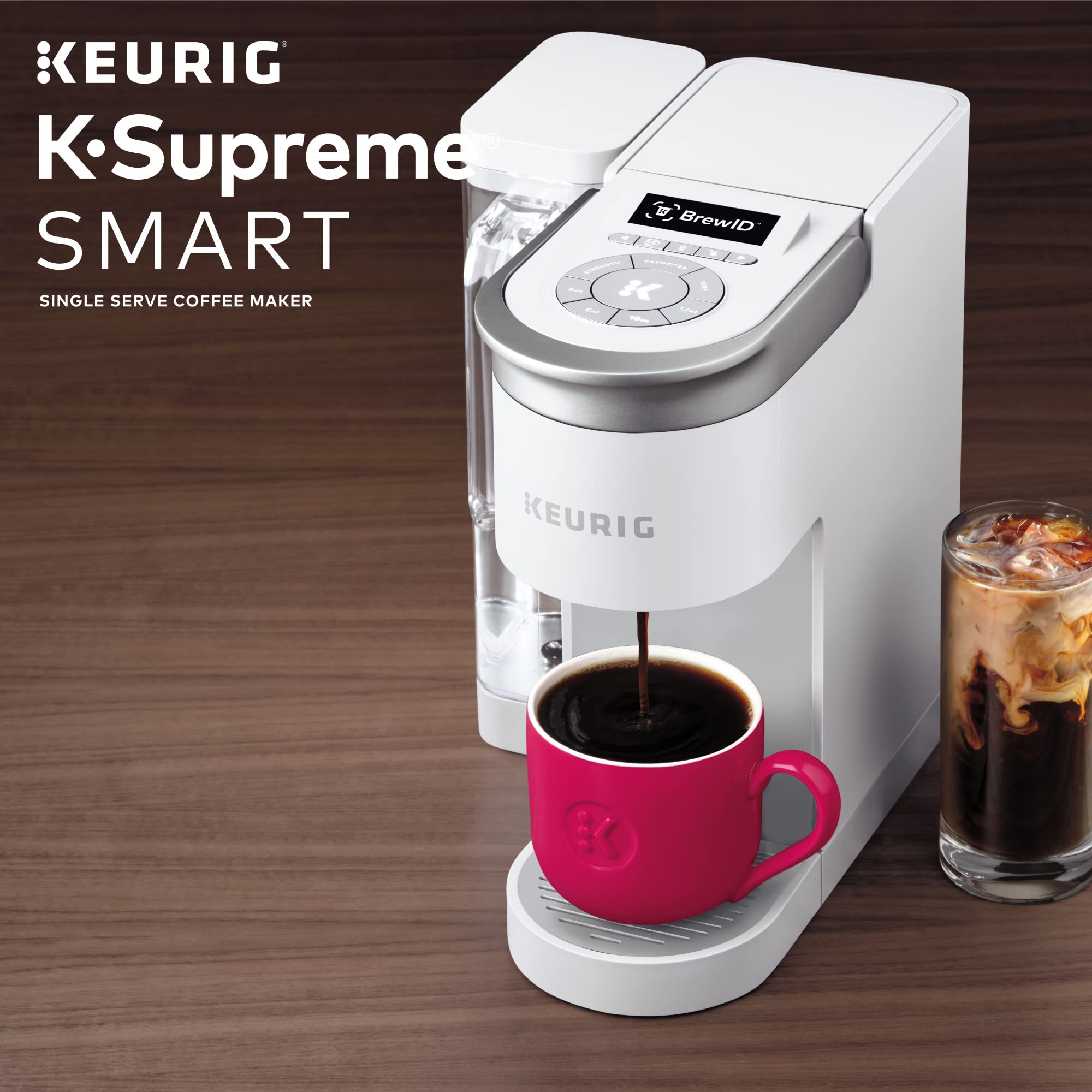 Keurig K-Supreme SMART WiFi Single Serve Coffee Maker - 4 Brew Sizes, 66oz Removable Water Reservoir, Alexa Compatible, White - Perfect for Home, Office & Kitchen Use