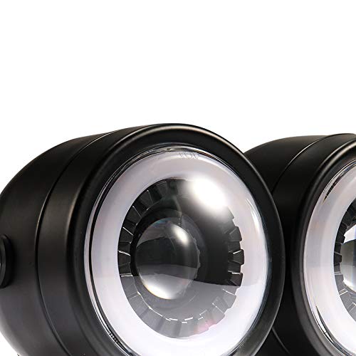 EVOMOSA Retro Motorcycle LED Headlight - Dual Angel Eye Design with Turn Signal & DRL - Perfect for Harley, Honda, Kawasaki Cruisers (Daytime Running Light for Enhanced Safety)