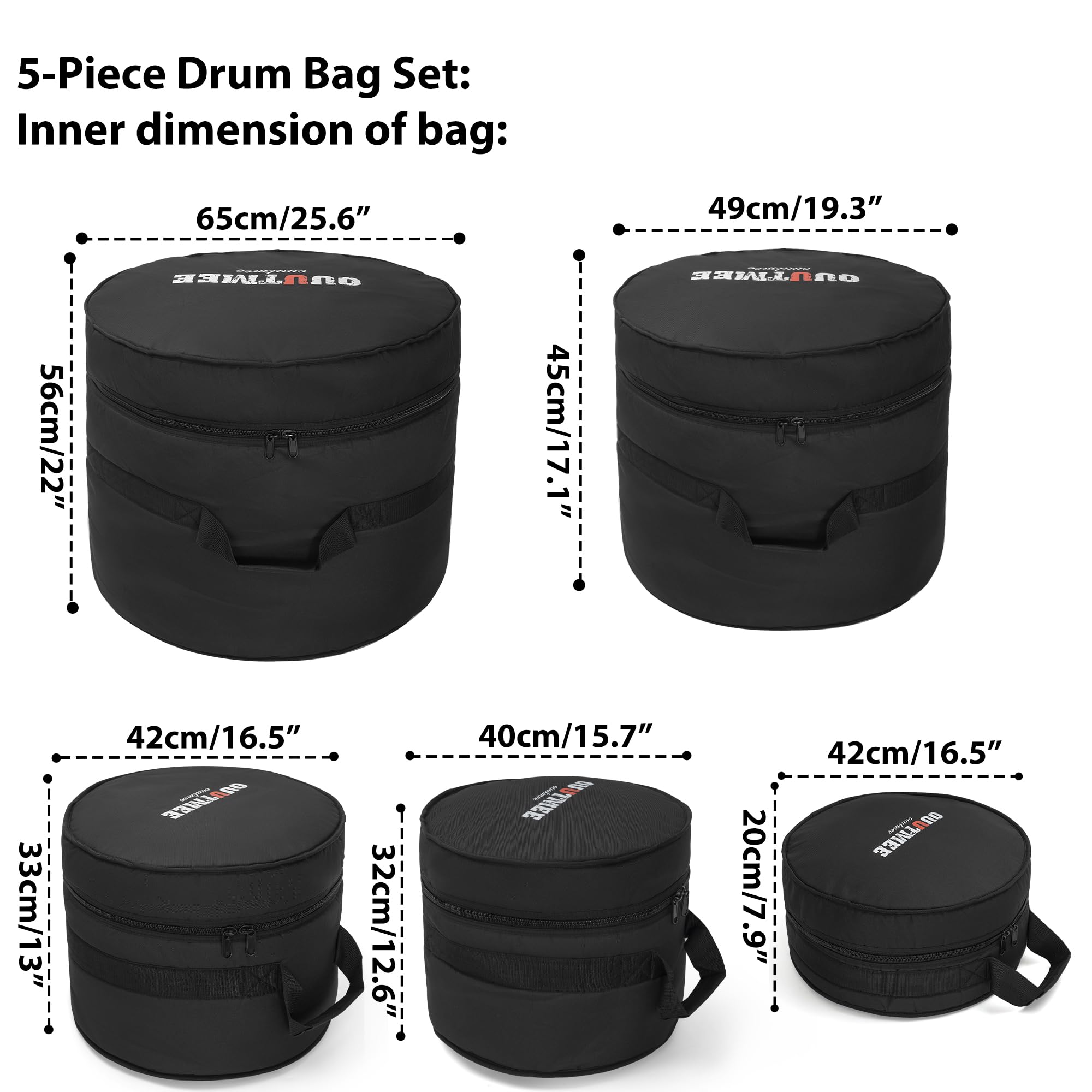 5-Piece 10mm Padded Drum Bag Set for 12