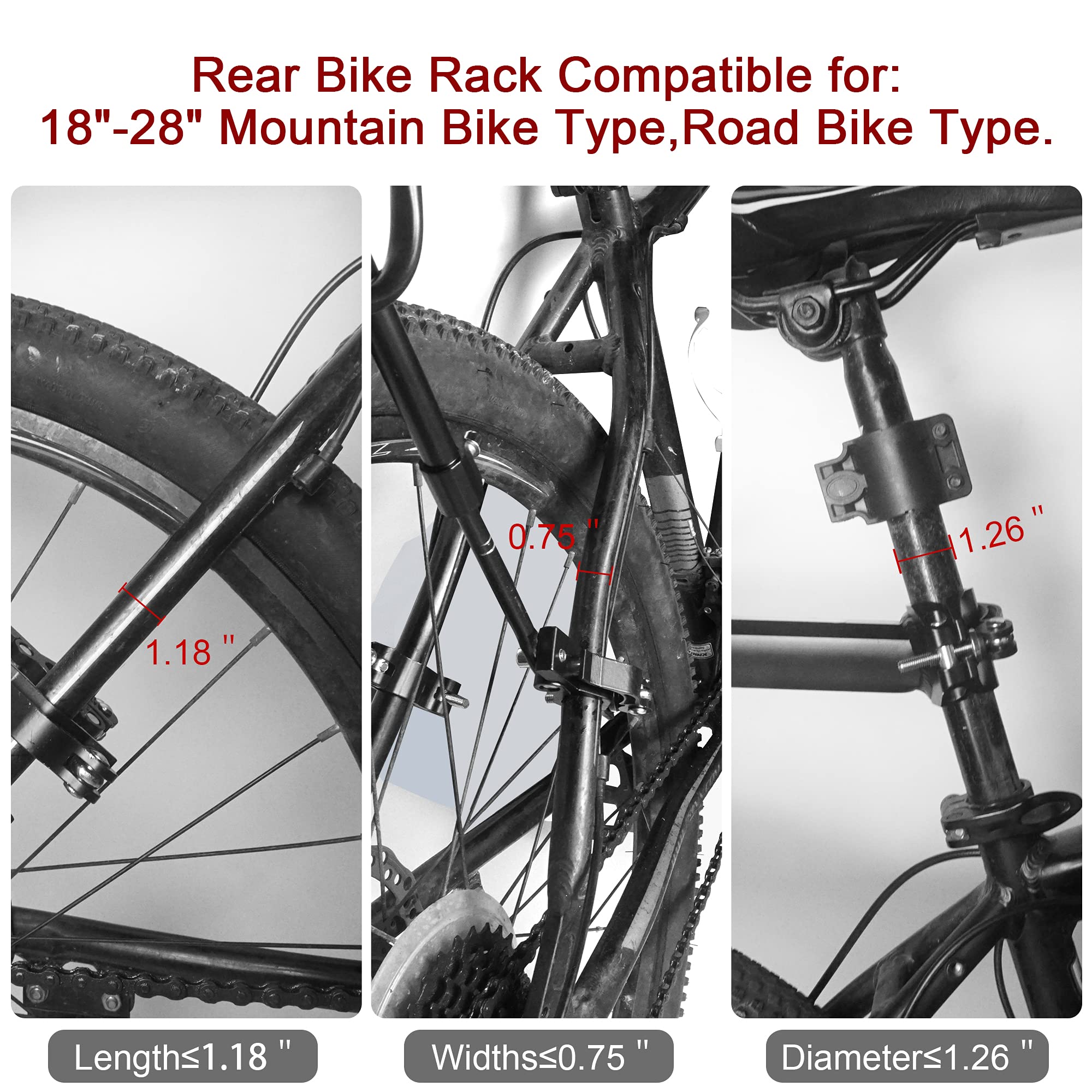 DIRZA Quick Release Adjustable Aluminum Alloy Bike Cargo Rack with Fender - 115 lbs Capacity Rear Bicycle Carrier for Commuting, Touring & Grocery Hauling - Black