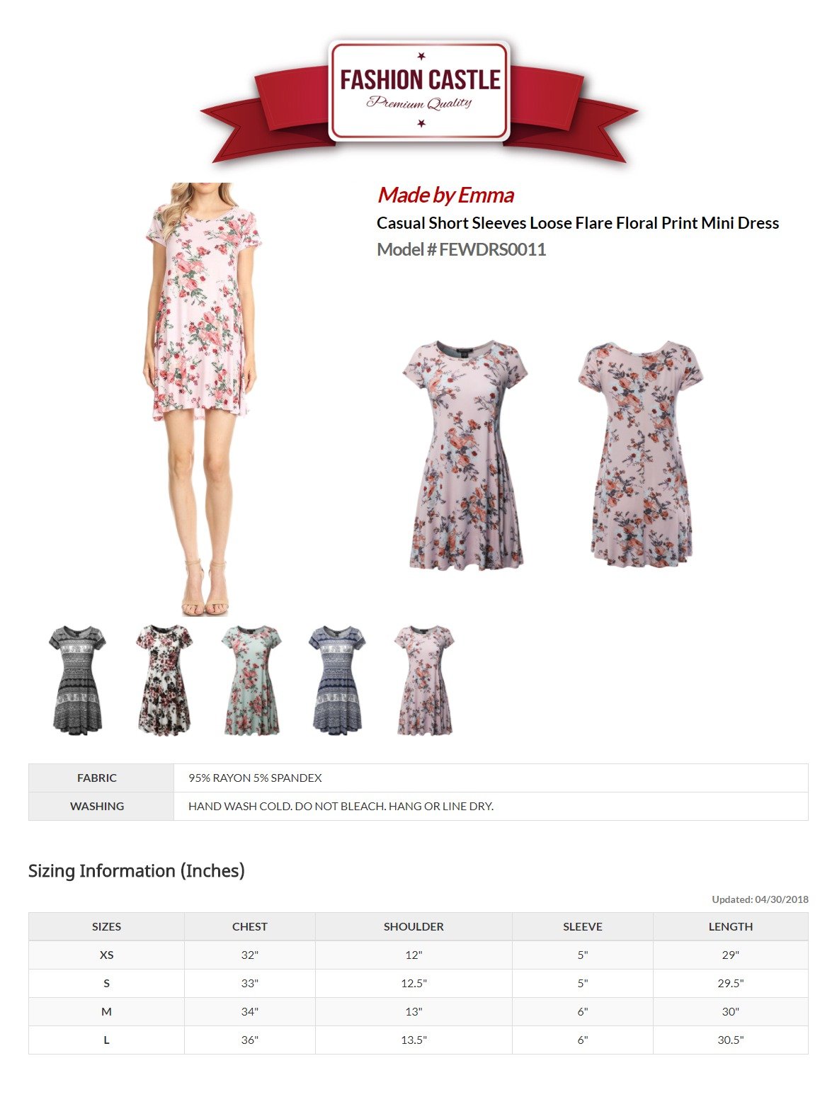 Emma Women's Floral Print Loose Flare Mini Dress - Casual Short Sleeve Summer Dress for Beach, Vacation & Everyday Wear