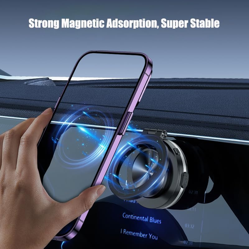 360° Rotatable Electric Vacuum Magnetic Car Phone Mount Holder - Strong Suction Cup & Foldable Design for iPhone, Samsung, GPS - Perfect for Driving, Navigation, Rideshare & Road Trips (Silver)