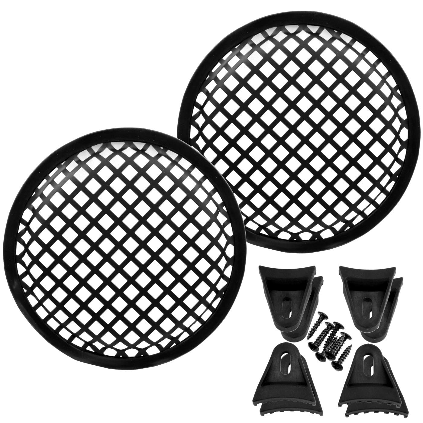 Premium 6-Inch Steel Speaker Subwoofer Grill Cover - Black Waffle Mesh Design with Secure Clips & Screws (Pair) - Perfect for Home Theater, Car Audio, and Studio Sound Systems