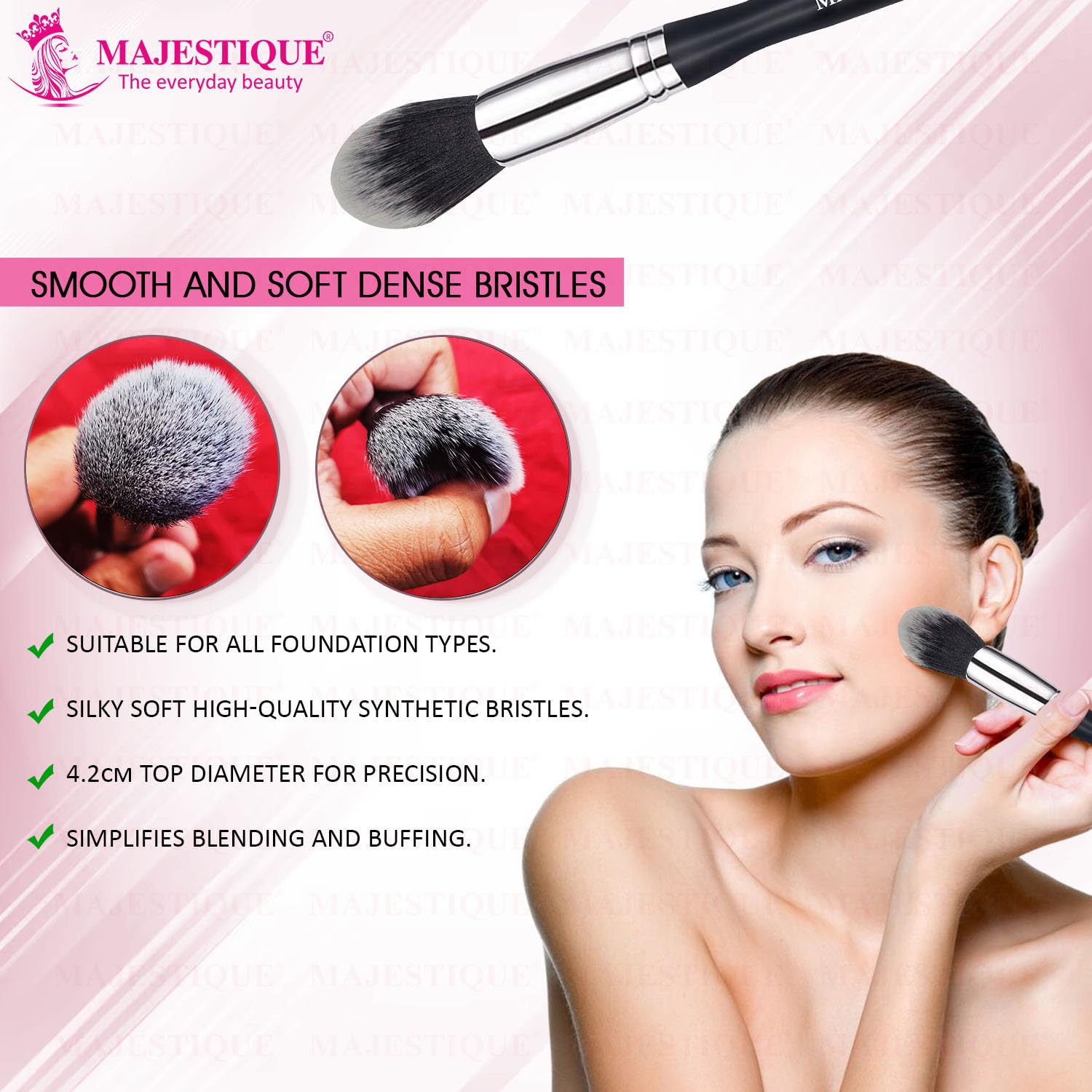 Majestique Large Powder Mineral Brush - Premium Synthetic Kabuki Makeup Brush for Foundation, Blush & Setting Powder | Soft Bristles for Flawless Daily Makeup Application | Perfect for Professional Makeup Artists & Home Beauty Routines