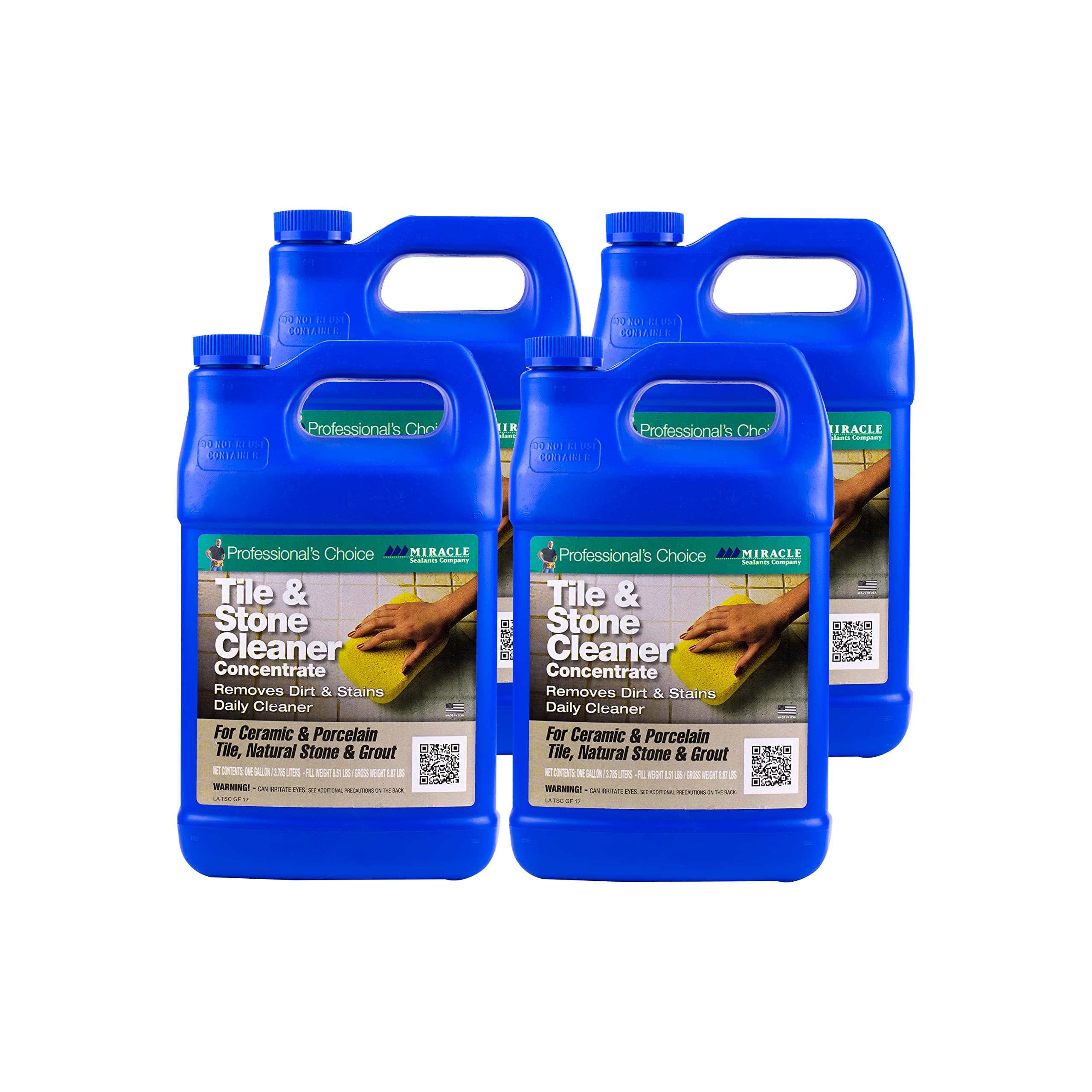Miracle Sealants TSC4GAL-4PK Tile & Stone Cleaner Concentrate - 4 Gallon Pack | Heavy-Duty Cleaning Solution for Ceramic, Porcelain & Natural Stone | Perfect for Bathrooms, Kitchens & Floor Maintenance