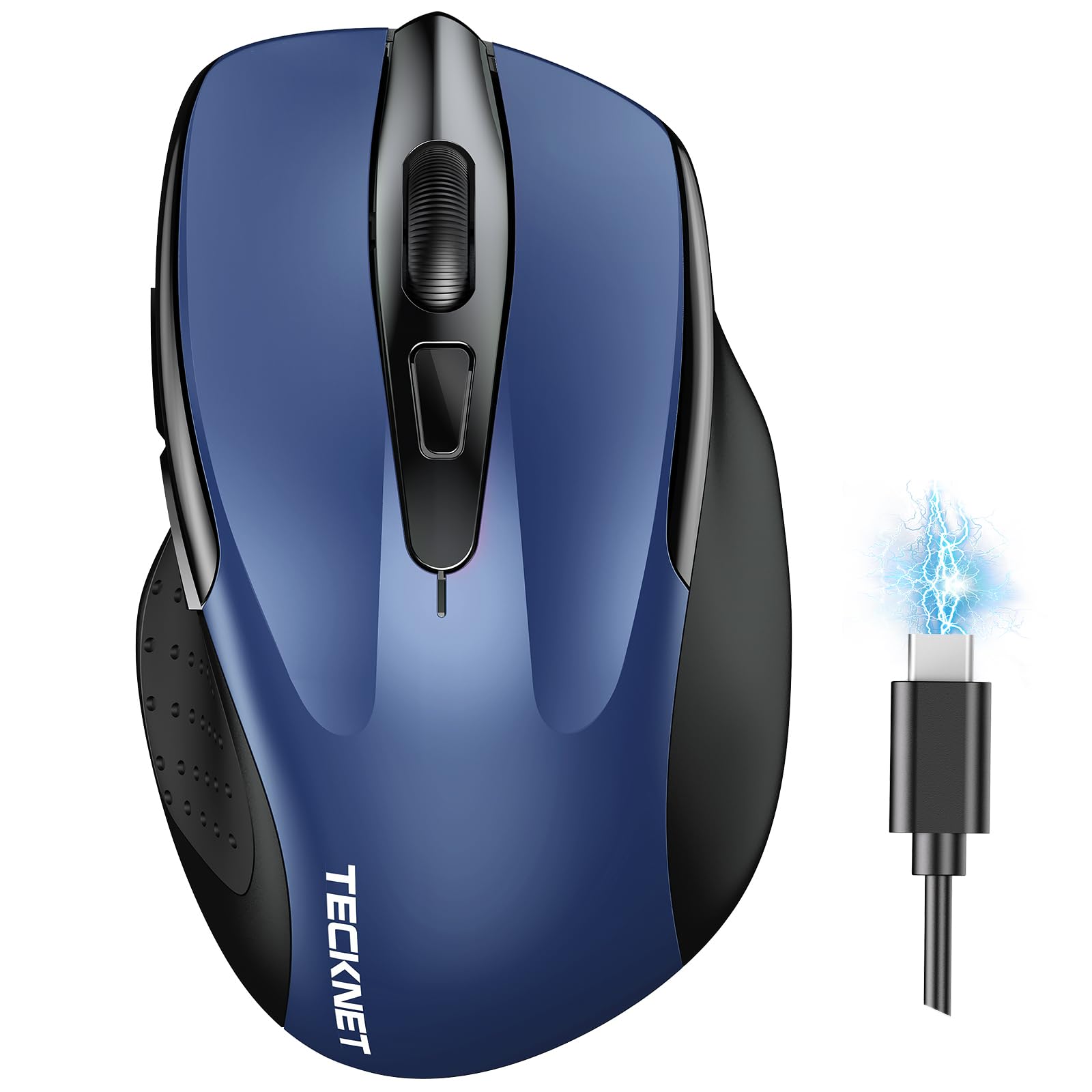 TECKNET Bluetooth Wireless Mouse - Rechargeable BT5.0/3.0 & 2.4G Dual Mode, Silent Click, 4800DPI Adjustable, Ergonomic Design with 8 Buttons for PC, Mac, Laptop - Perfect for Office, Home & Travel Use