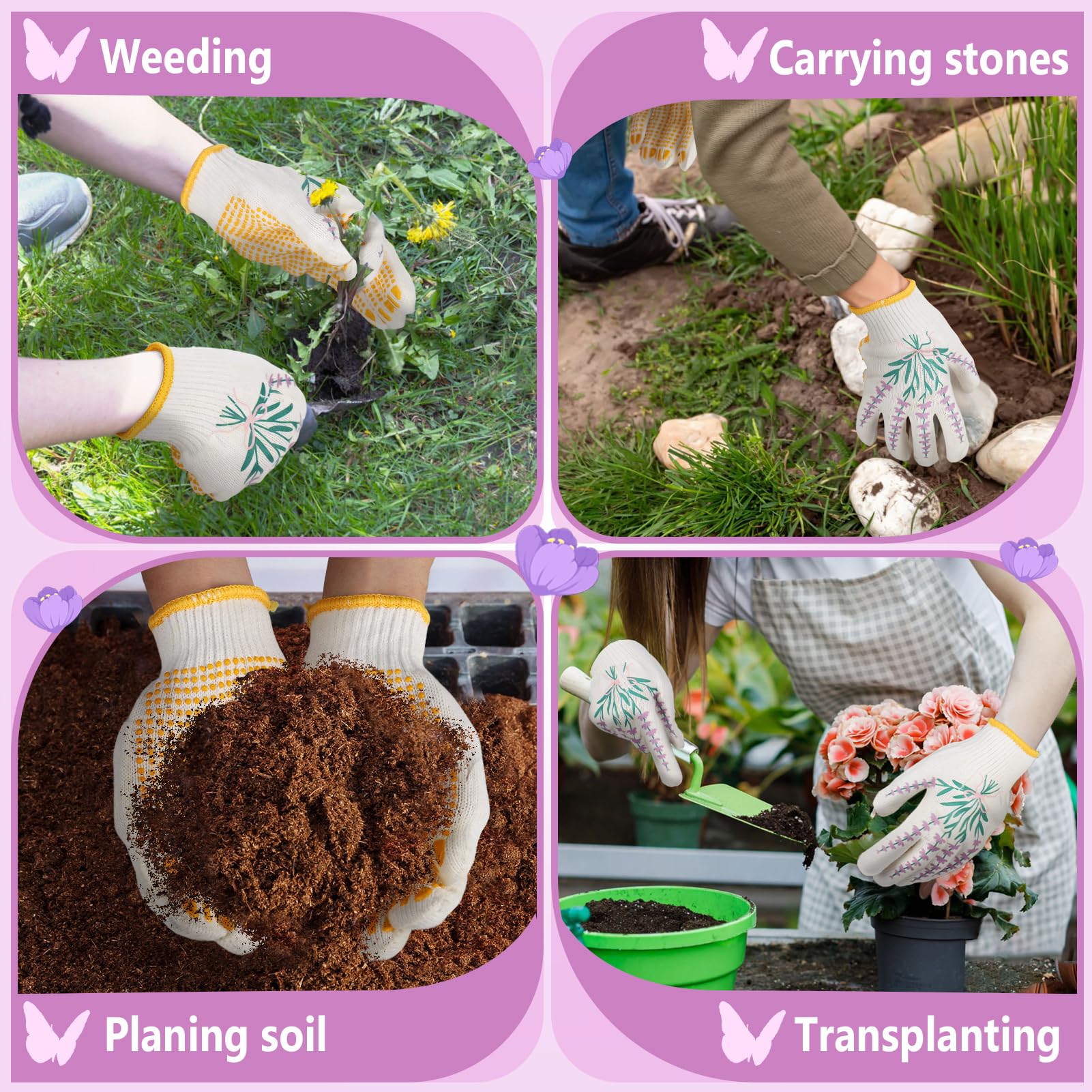 Breathable Gardening Gloves for Women - Non-Slip Cotton Work Gloves (3-Pack) for Home & Auto Repair