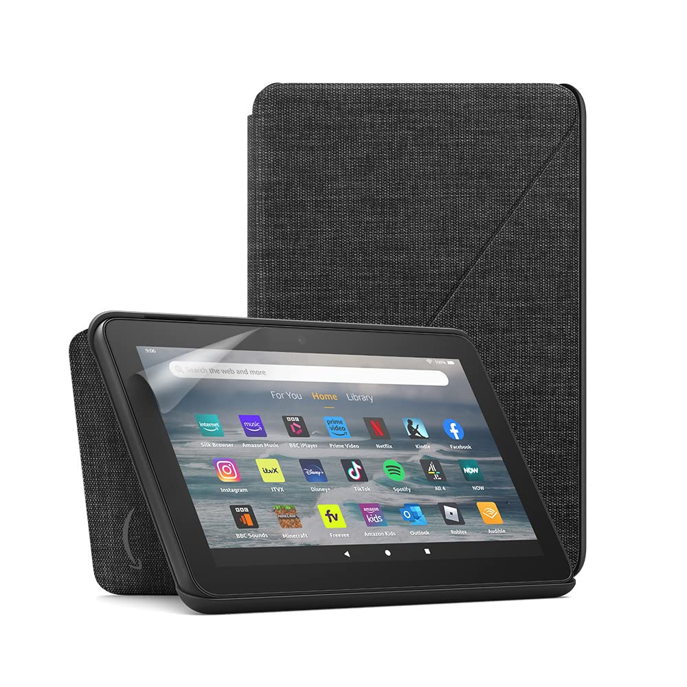 Amazon Fire 7 Tablet (32GB, Black, No Ads) with Fabric Cover & 2-Pack Screen Protectors - Perfect for Reading, Streaming & Travel