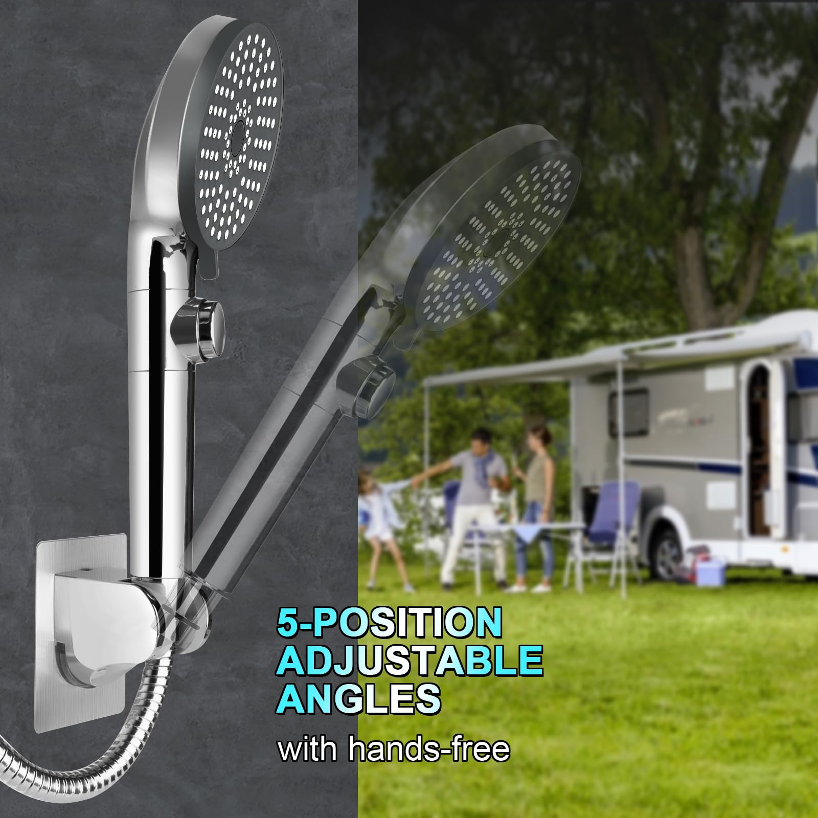 **High Pressure RV Shower Head with Hose - 5 Mode Handheld Showerhead for RV, Camper, Travel Trailer & Motorhome - Water Saving Shower Head with On/Off Switch & Holder - Perfect for Camping, Road Trips & Off-Grid Living**