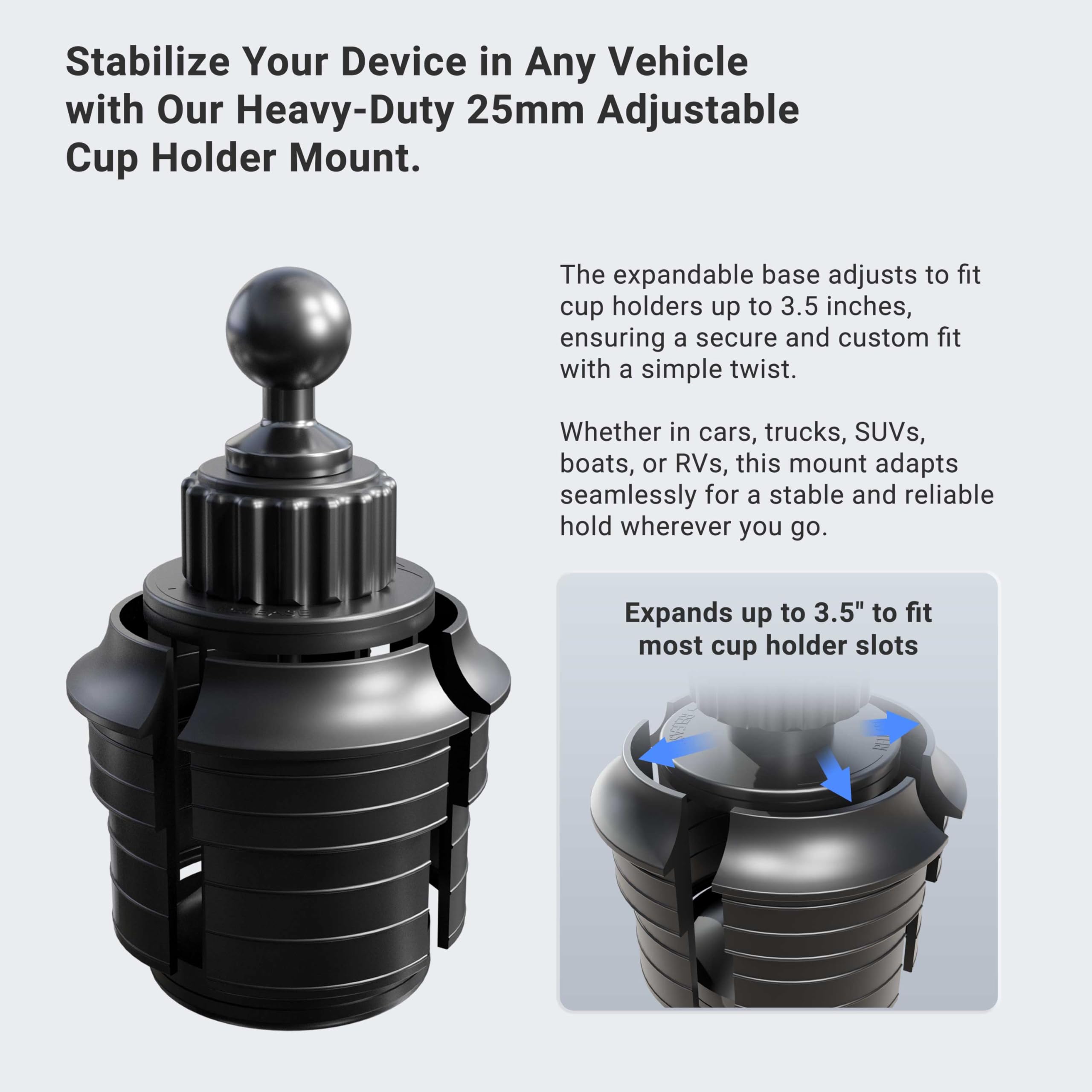 ARKON Universal Car Cup Holder Phone Mount - Compatible with iPhone 12/11/XS/XR & Galaxy Note 20/10/9 - Secure Hands-Free Holder for Safe Driving & GPS Navigation