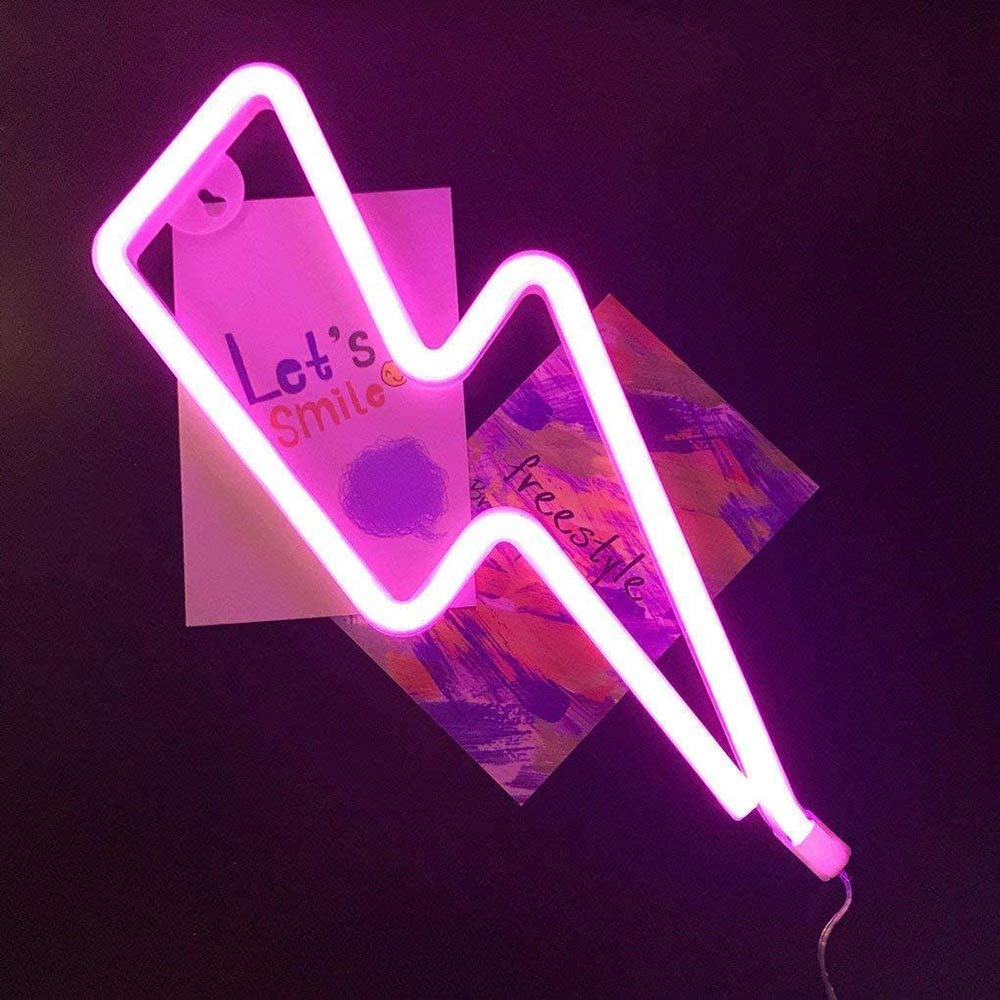 YouOKLight Lightning Bolt Neon Sign - LED Wall Light for Bedroom, Kids Room, Bar & Party Decor - USB/Battery Powered Pink Neon Light - Perfect for Christmas, Wedding & Home Decoration