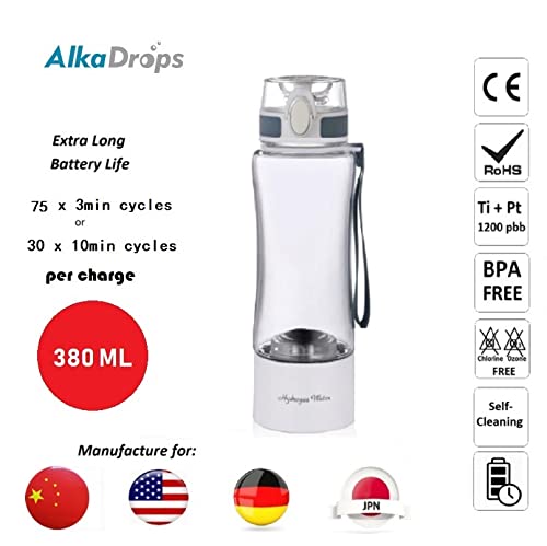 Hydrogen Rich Water Bottle Generator with PEM Membrane & SPE Technology | Portable 380ml Ionizer for Sports & Fitness | Self-Cleaning Function | White | Perfect for Gym, Hiking & Active Lifestyle