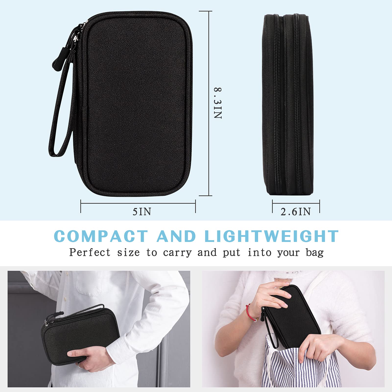 FYY Electronic Organizer Travel Cable Organizer Bag - Waterproof Double Layer Storage Pouch for Chargers, Cords, Earphones & Phone Accessories (Medium, Black) | Perfect for Travel, Office & Home Organization