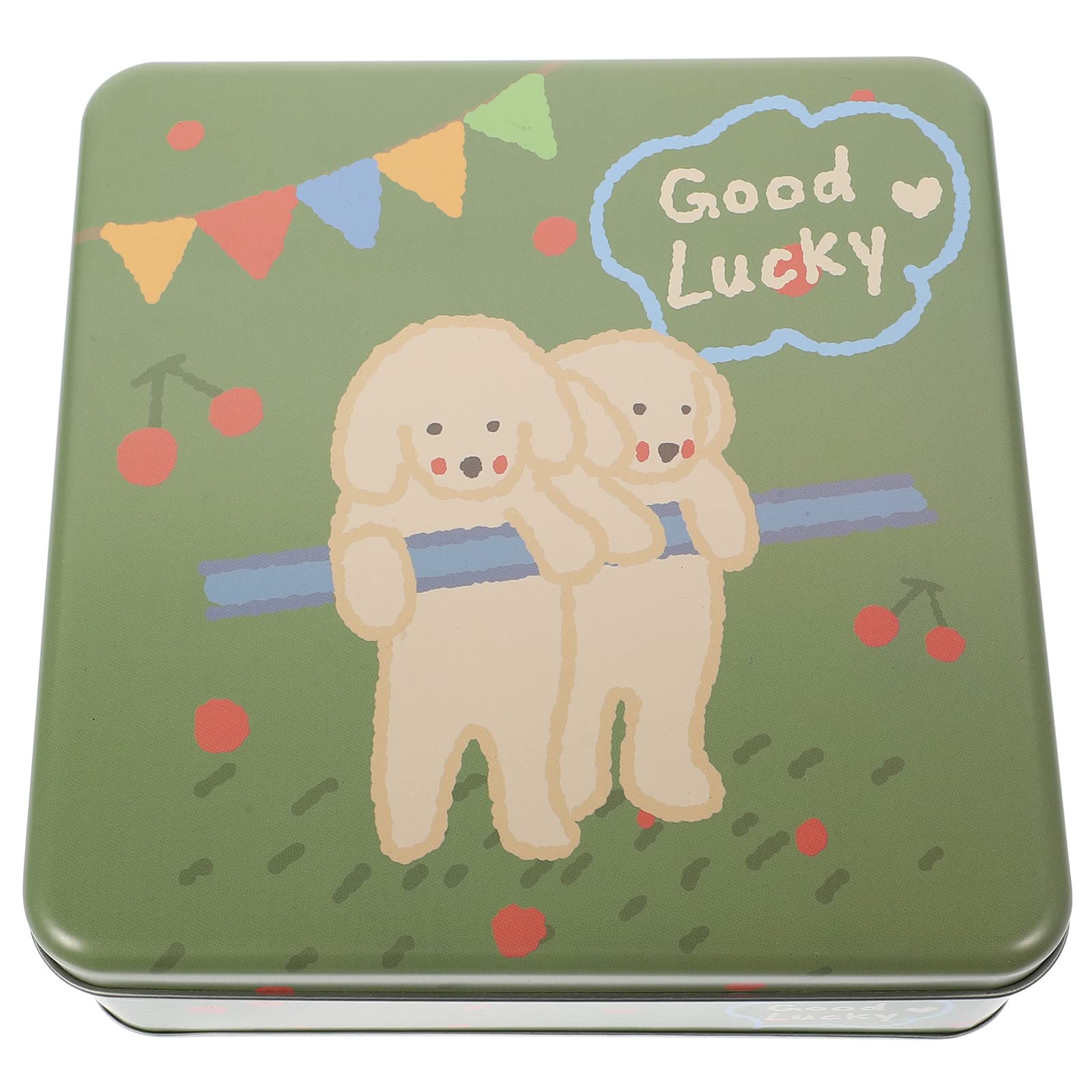 LUOZZY Metal Storage Box - Durable Snack & Cookie Container with Lid (Green Bear) - Perfect for Kitchen, Pantry, Office & Travel Organization