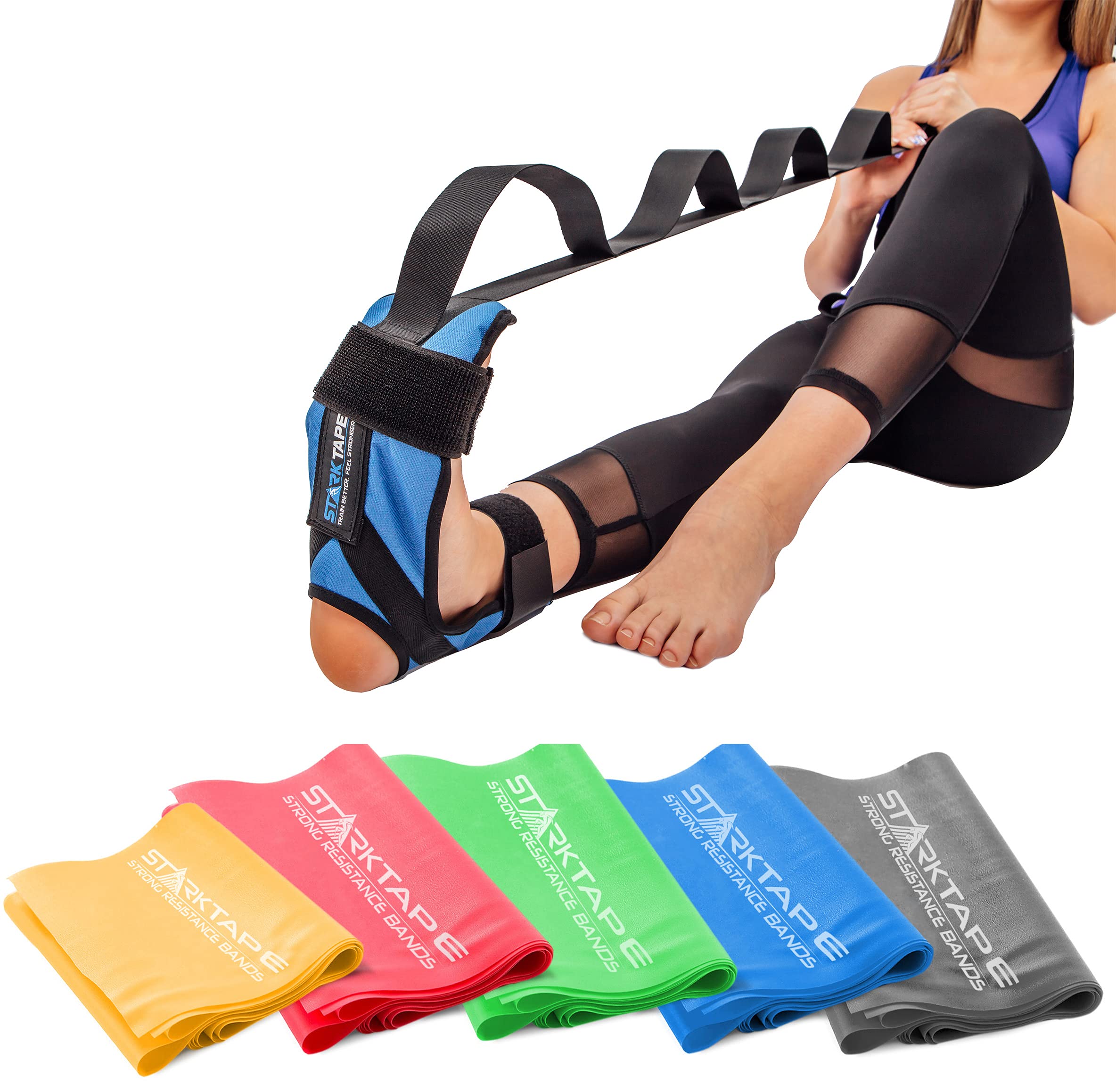 Premium 5-Piece Resistance Bands Set with Foot Stretcher - Professional Elastic Exercise Bands for Physical Therapy, Strength Training, Yoga & Pilates | Ideal for Home Workouts, Plantar Fasciitis Relief & Leg Rehabilitation