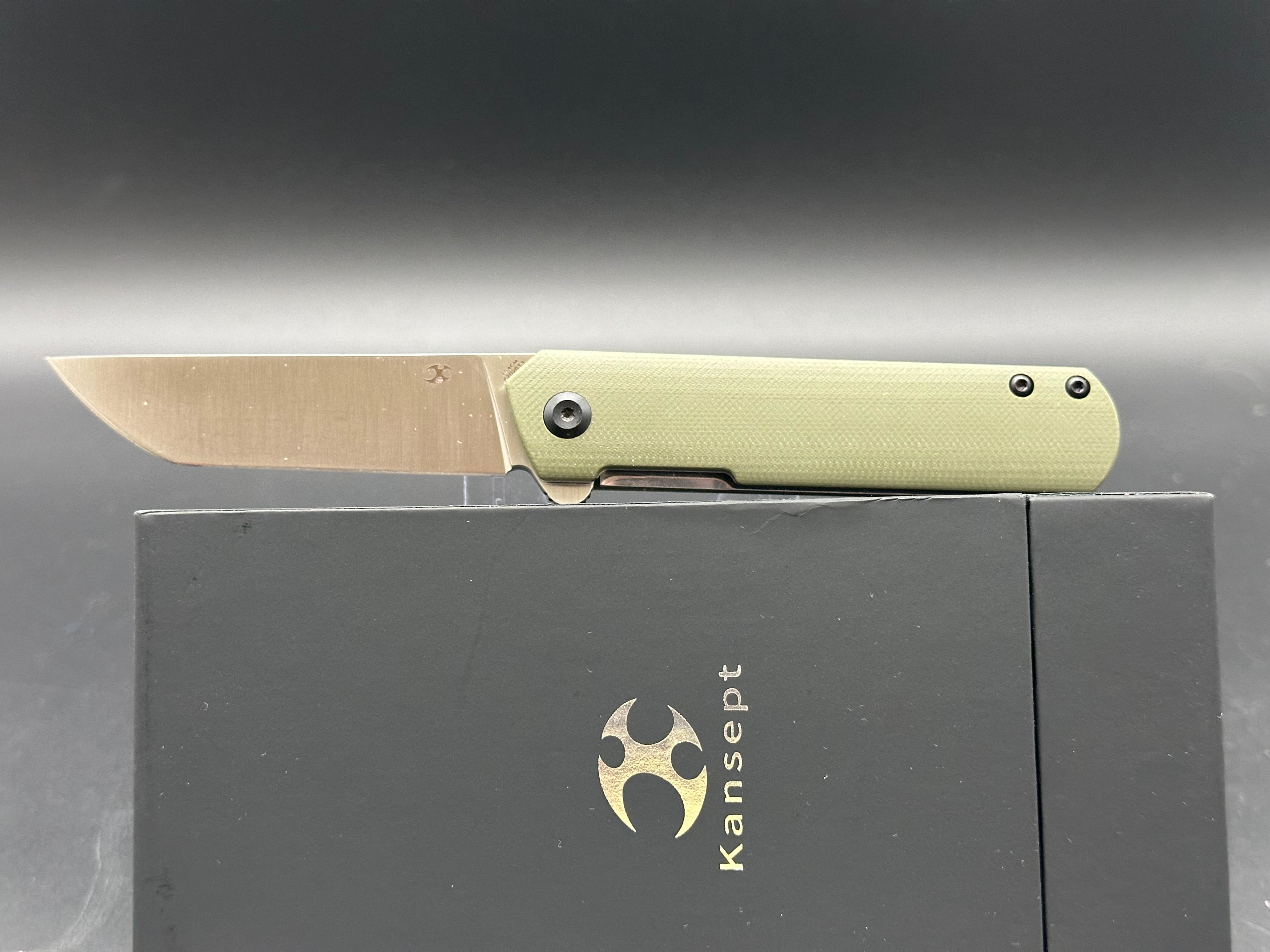 KANSEPT FOOSA Folding Pocket Knife - OD Green G10 Handle, 154CM Plain Edge Blade - EDC, Camping, Hiking & Outdoor Survival Tool