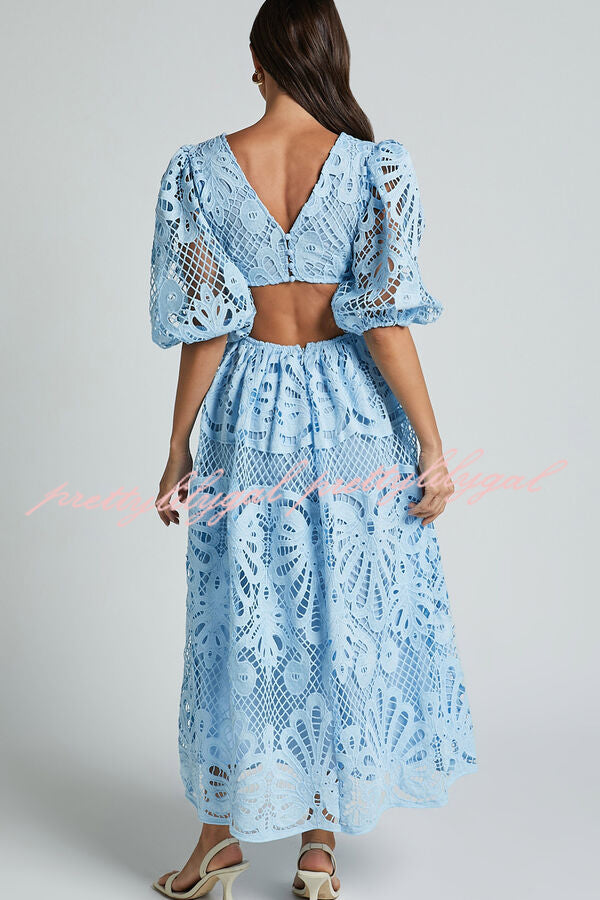 Elegant Solid Color V-Neck Lace Maxi Dress for Women - Sexy Hollow Out Waistless Long Dress for Summer, Beach, Party & Evening Wear