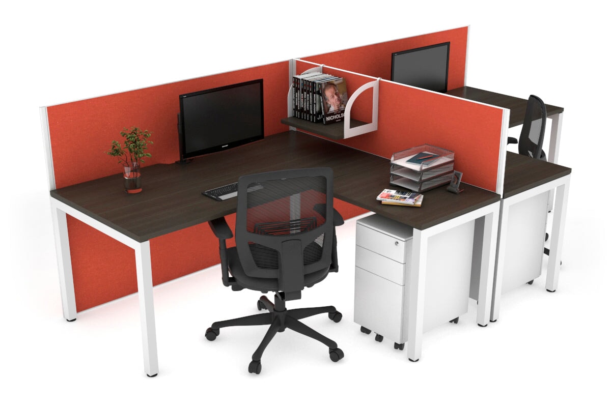 Quadro Square Legs 2-Person Corner Workstation - T-Shaped Office Desk [1400L x 1800W with Cable Management] | Perfect for Home Office & Collaborative Workspaces