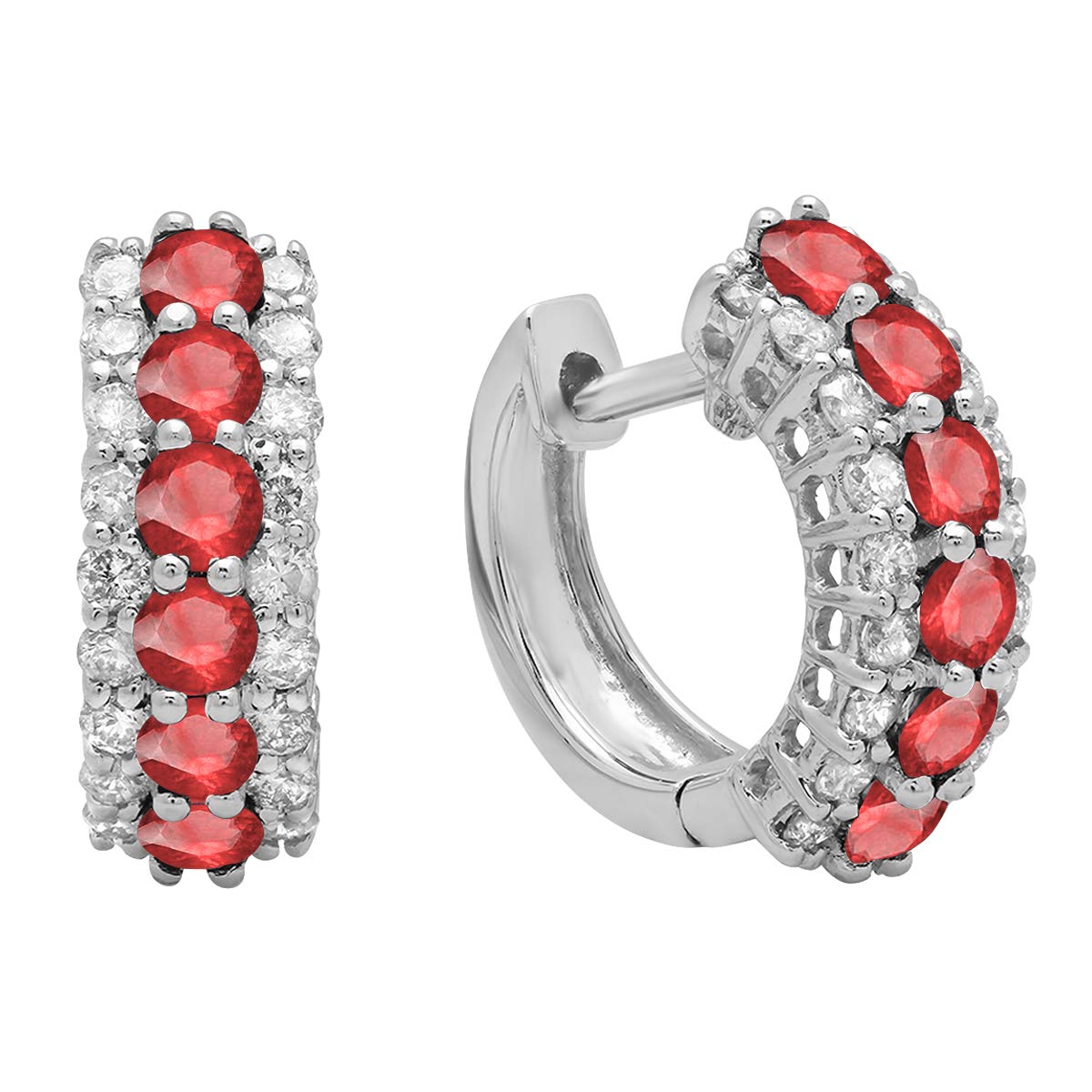 Dazzlingrock 10K Solid White Gold Round Gemstone & Diamond Huggie Hoop Earrings for Women – Perfect for Everyday Wear, Parties & Special Occasions