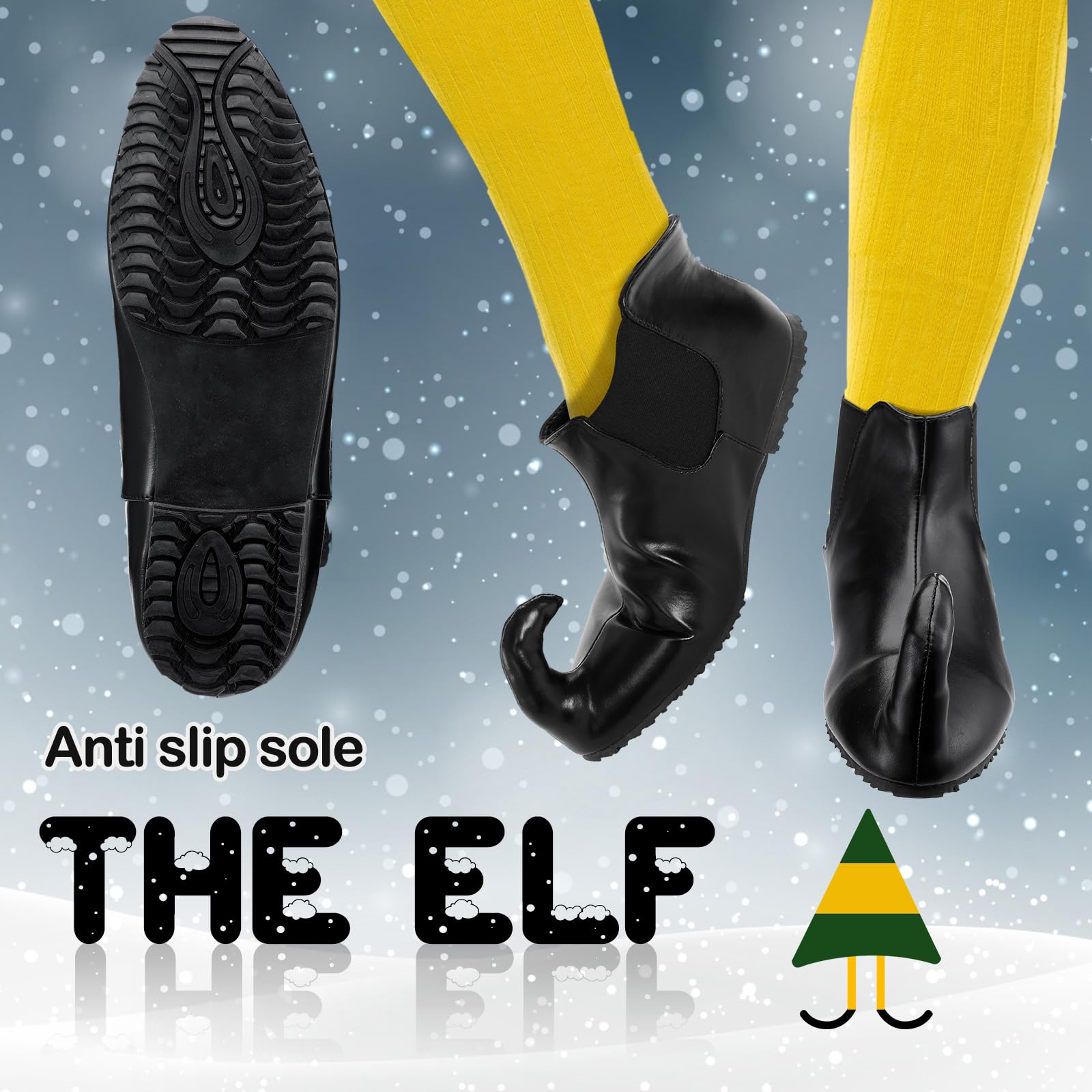 Elf Shoes for Men - Black Leather Christmas Costume Shoes for Adults | Movie-Inspired Holiday Party Footwear | Perfect for Christmas Celebrations, Cosplay & Festive Events