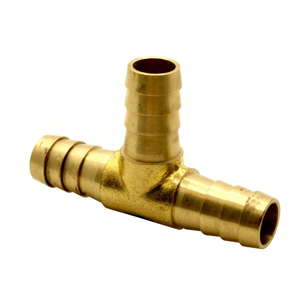 4400787 3/8 Inch Hose Barb Tee - 10 Pack - Brass Fitting for Water, Air & Fuel Lines - Perfect for Plumbing, Automotive & Irrigation Systems