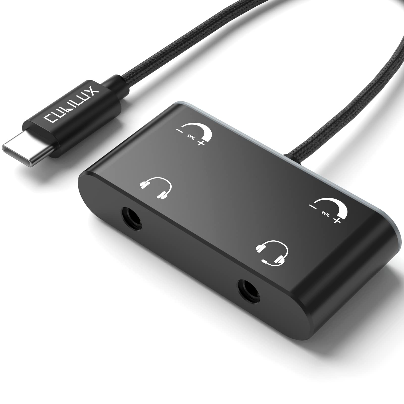 Cubilux USB C Splitter for 2 Headphones with Volume Control - Dual 3.5mm Audio Sharing Adapter Compatible with iPhone 15, Samsung, Google Pixel & Android Phones - Perfect for Music Sharing, Gaming & Travel