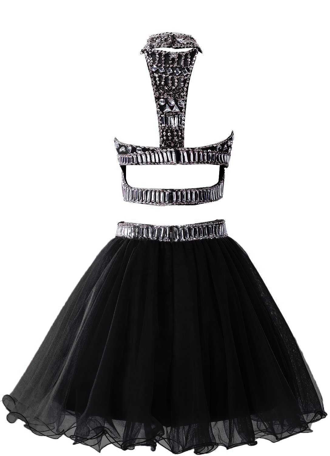 Elegant Women's Tulle Crystal Beaded Prom Dress - Short Ball Gown Two Piece Set for Homecoming, Party & Special Occasions