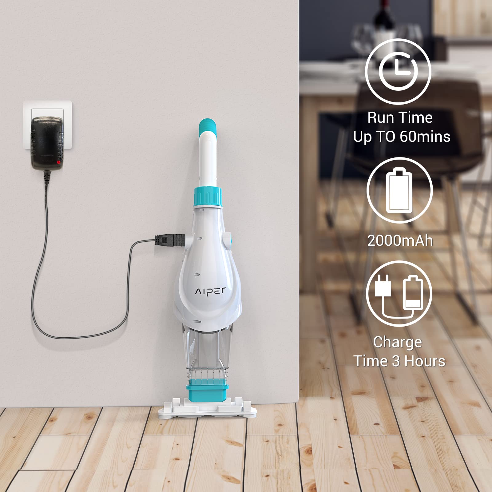 2023 Upgraded AIPER Cordless Pool Vacuum - Handheld Rechargeable Swimming Pool Cleaner with 60 Min Runtime | Powerful Suction for Deep Cleaning Above & In-Ground Pools, Hot Tubs, Spas | Perfect for Quick Pool Maintenance & Seasonal Cleaning (Pilot H1 Model)