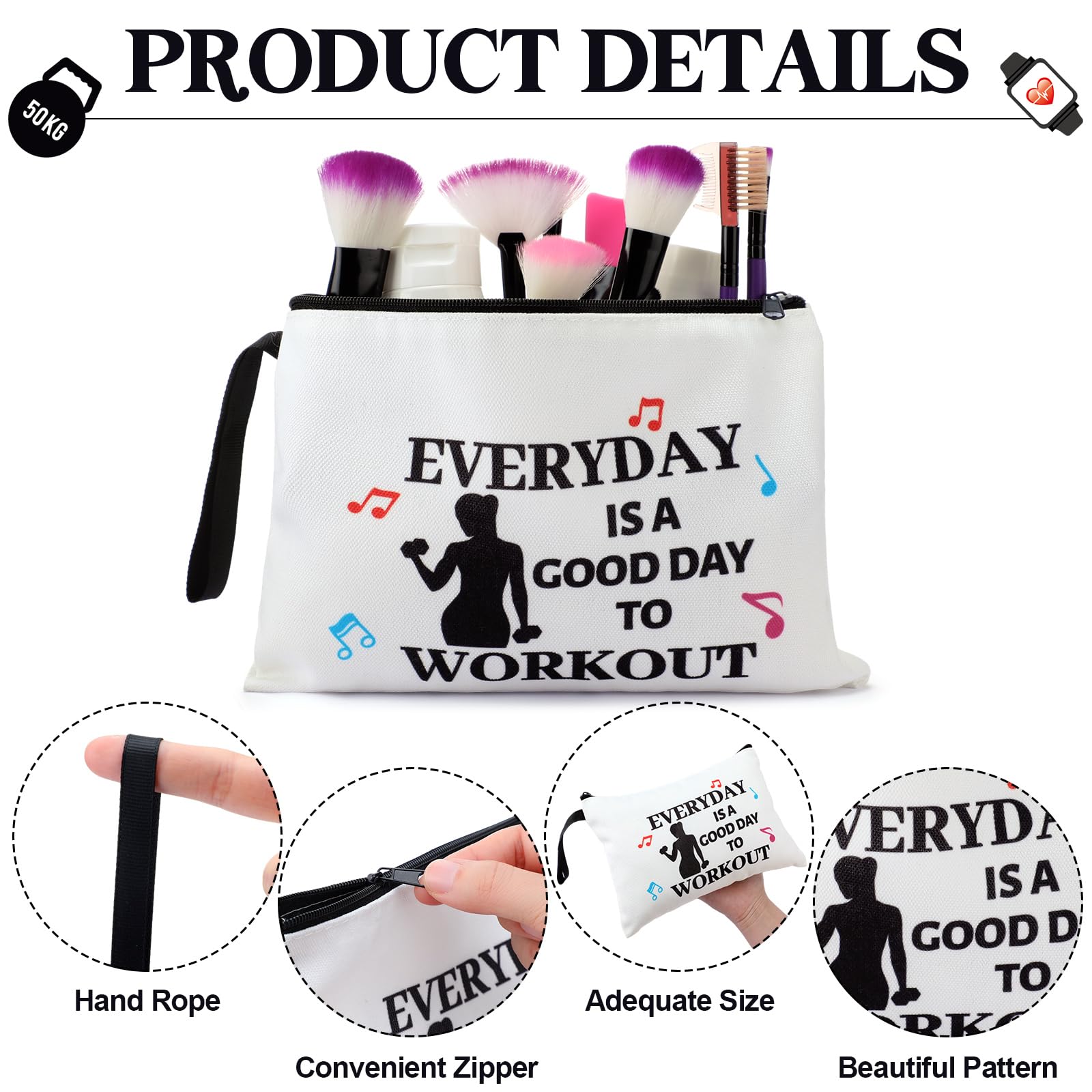 8-Piece Waterproof Gym Makeup Bag Set - Funny Fitness Gifts for Women, Sports Lovers & Bodybuilders - Durable Zipper Pouch for Workout, Travel & Cosmetics Storage - Perfect for Gym, Yoga & Sports Enthusiasts