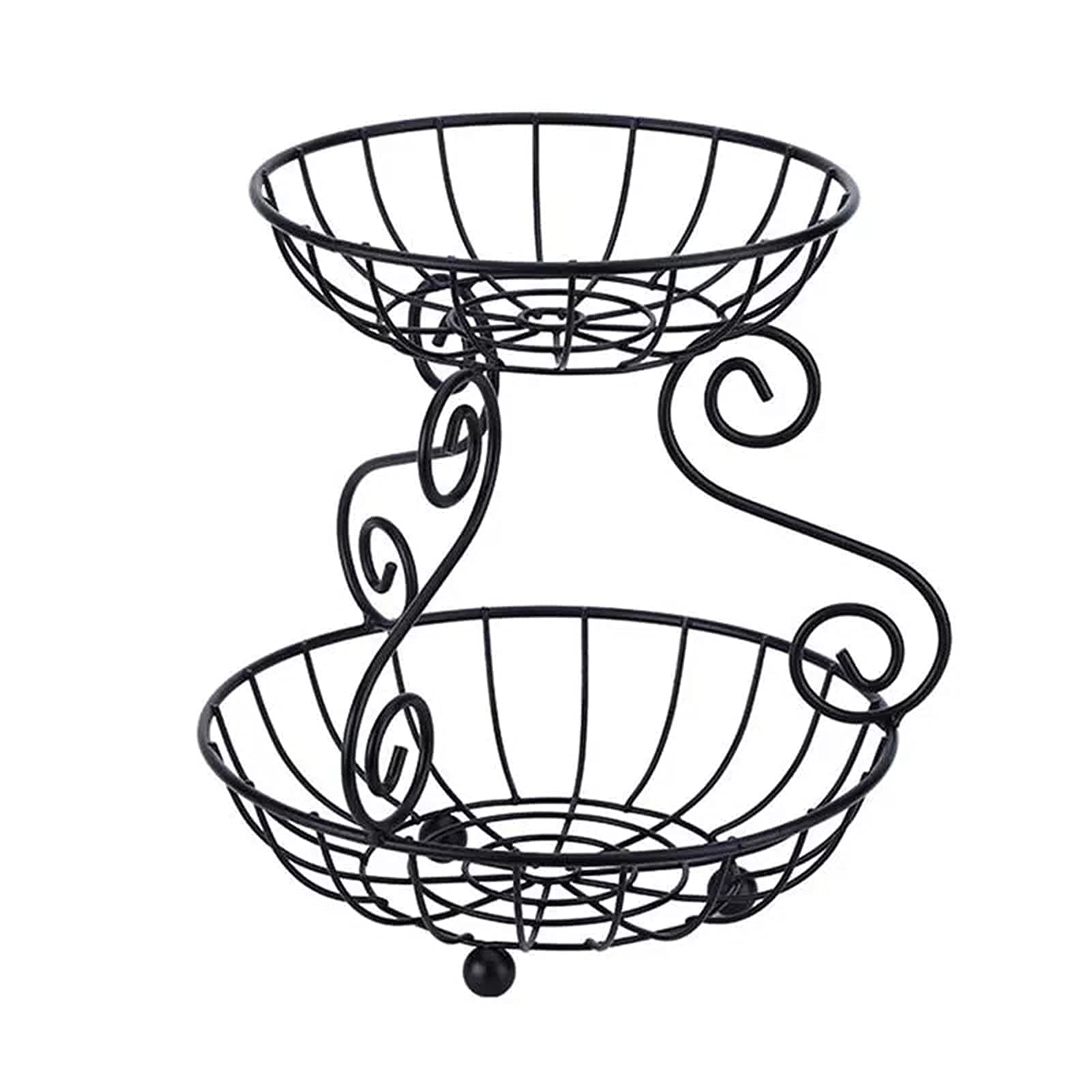Vintage Style 2-Tier Iron Storage Basket - Black Metal Fruit Basket for Living Room, Kitchen, Snacks & Household Organization | Rustic Home Decor & Creative Storage Solution