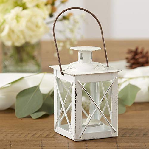 Kate Aspen Decorative Lanterns - Set of 24 White Distressed Metal Candle Holders for Wedding Centerpieces, Home Decor, Party & Outdoor Lighting - 4.5